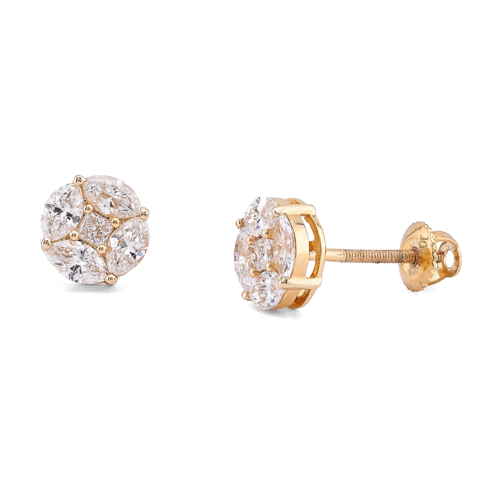 10K Yellow Gold 0.95CT Marquise Edges Princess Cut Centre Lab Diamond Men Women Earring