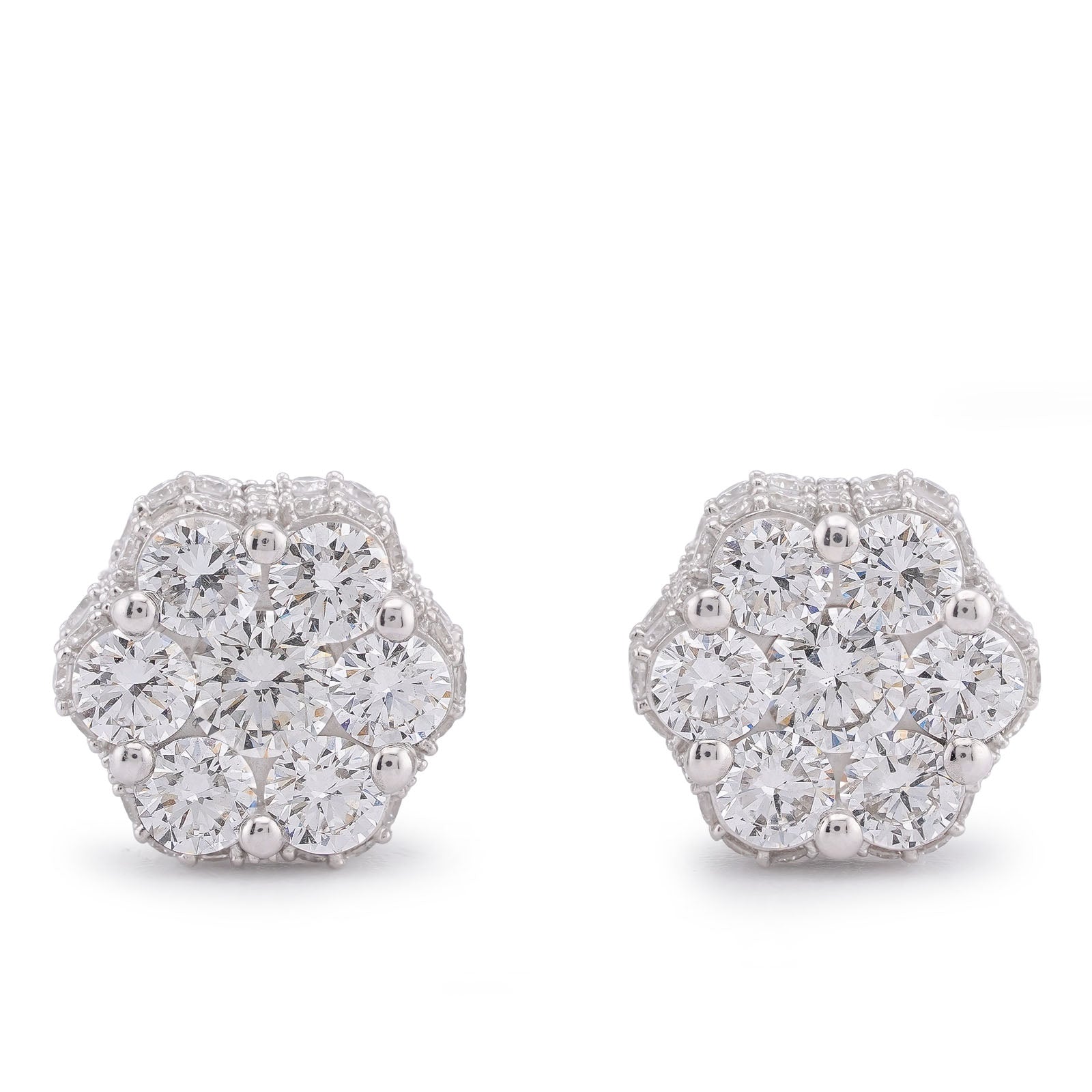 10K White Gold 4.06CT 7 Stone Side Round Lab Diamond Flower Cluster Men Women Earring