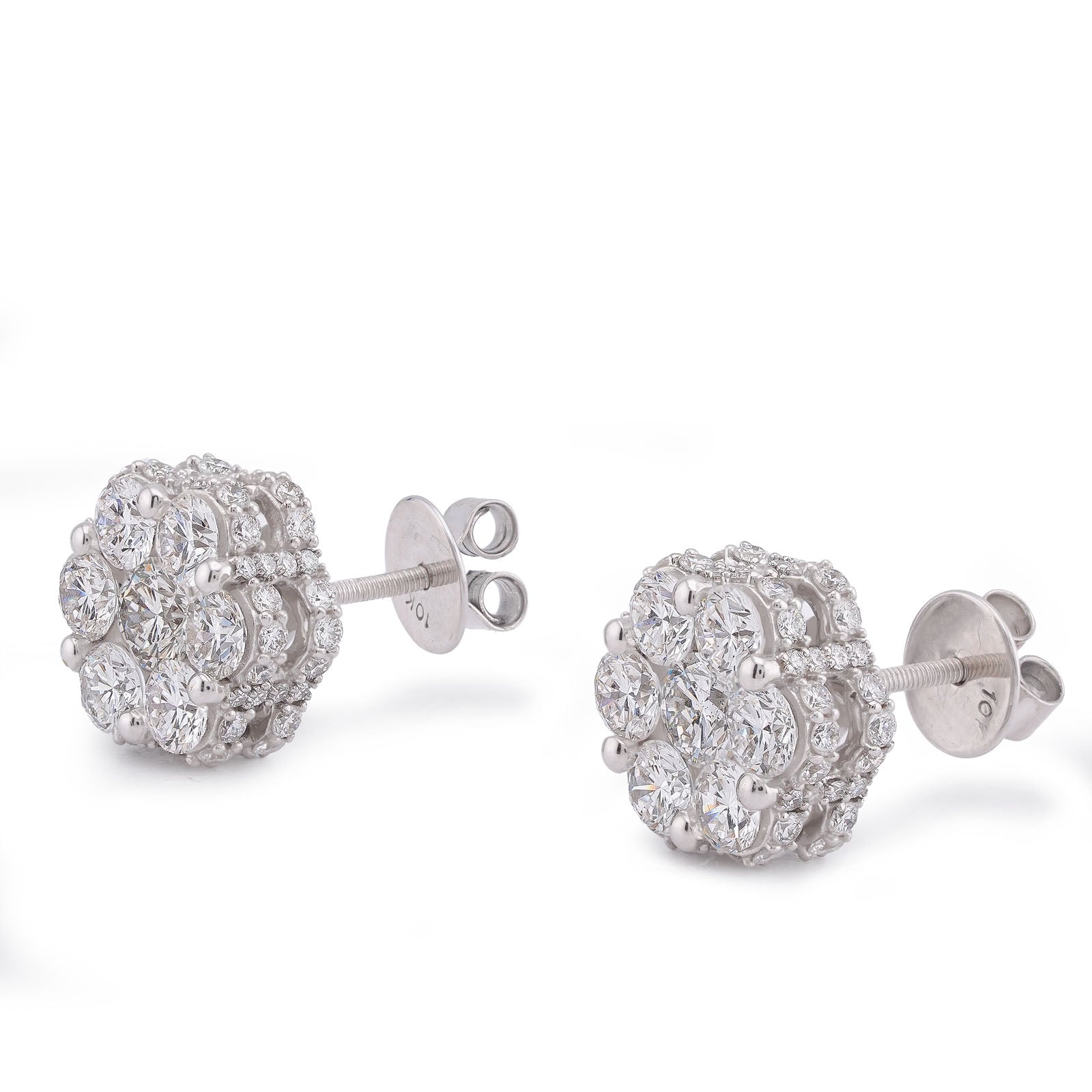 10K White Gold 4.06CT 7 Stone Side Round Lab Diamond Flower Cluster Men Women Earring