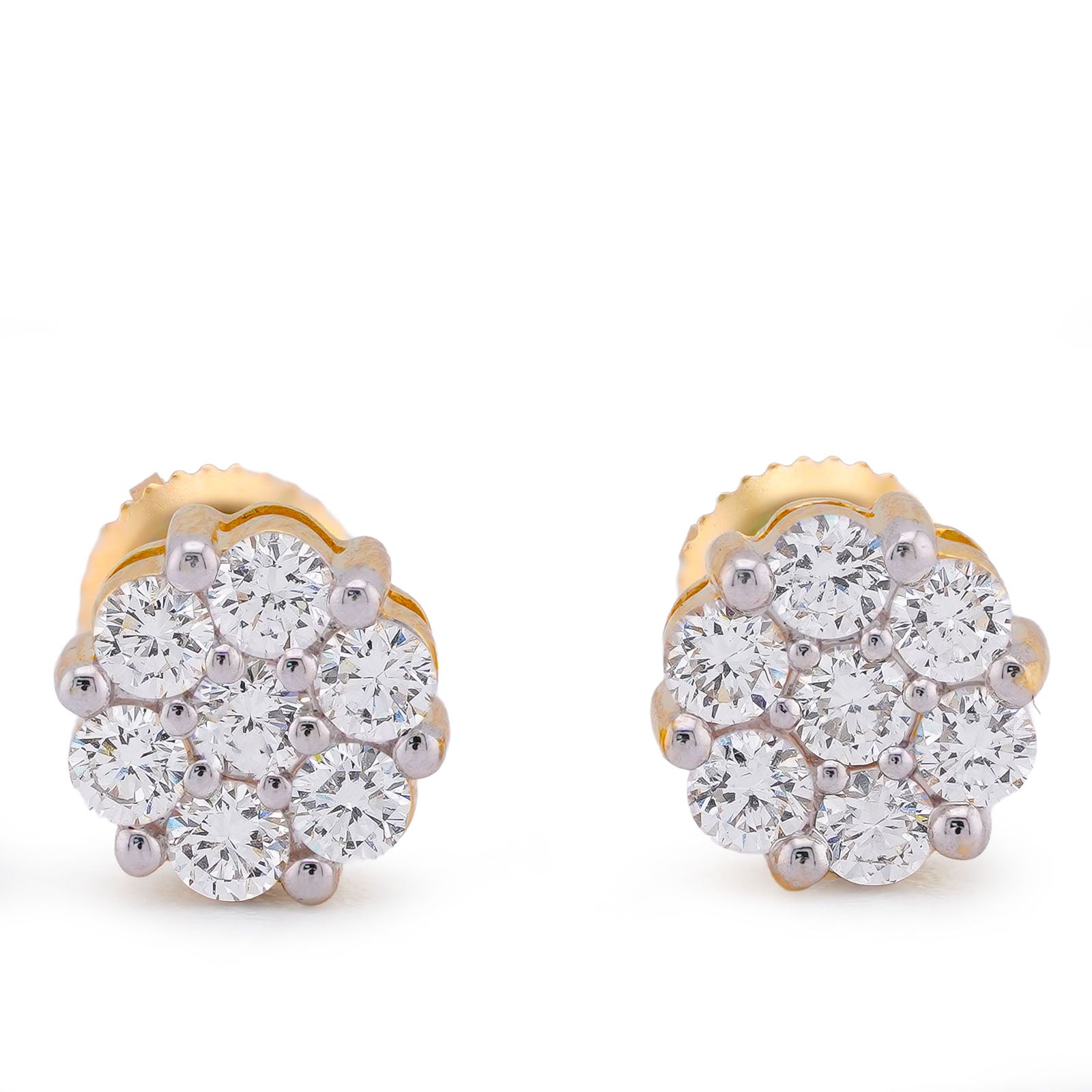 10K Yellow Gold 0.90CT Flower Design Cluster Lab Diamond Men Women Earrings