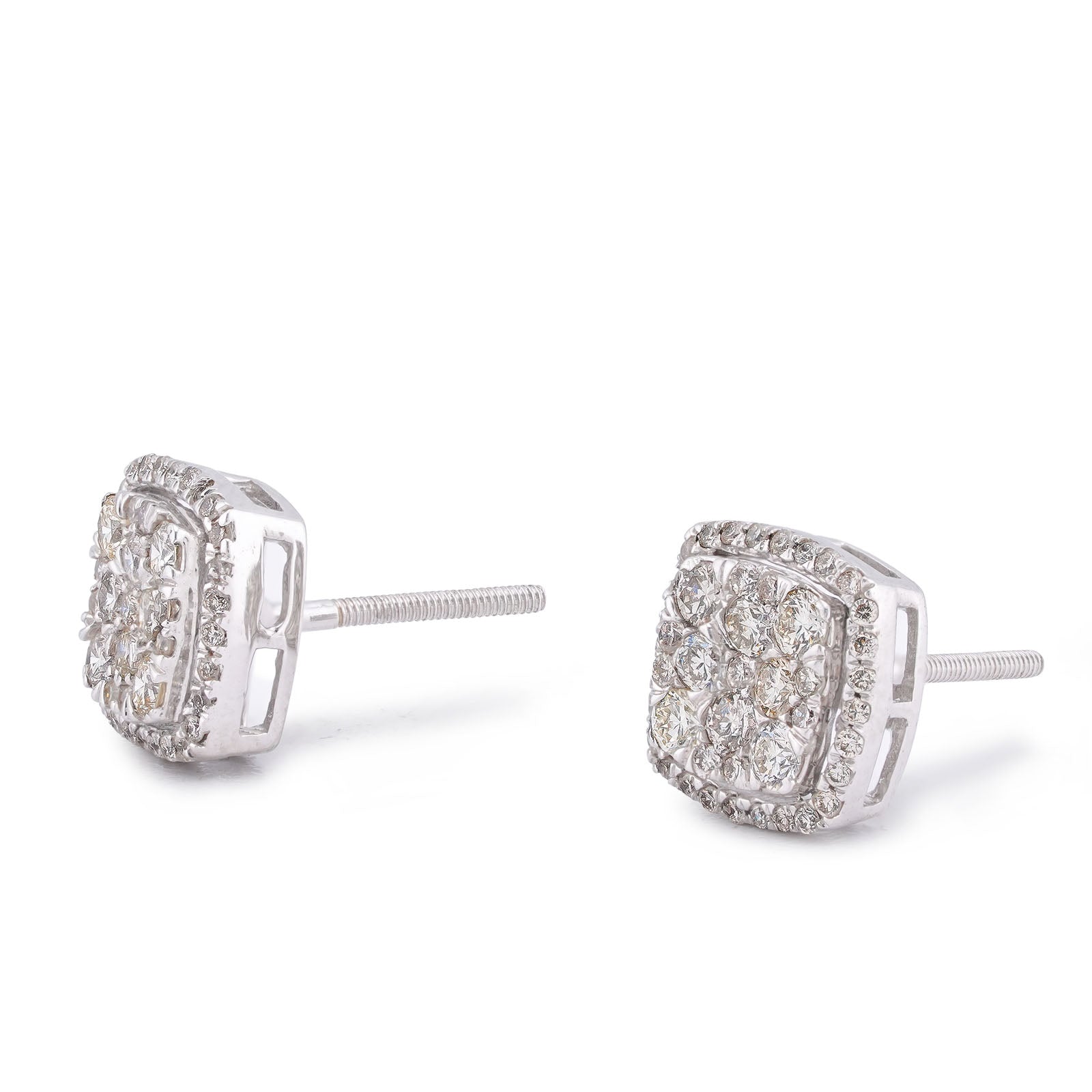 10K White Gold 1.80CT Natural Diamond 7 Diamond Flower Side Diamond Men Women Earrings
