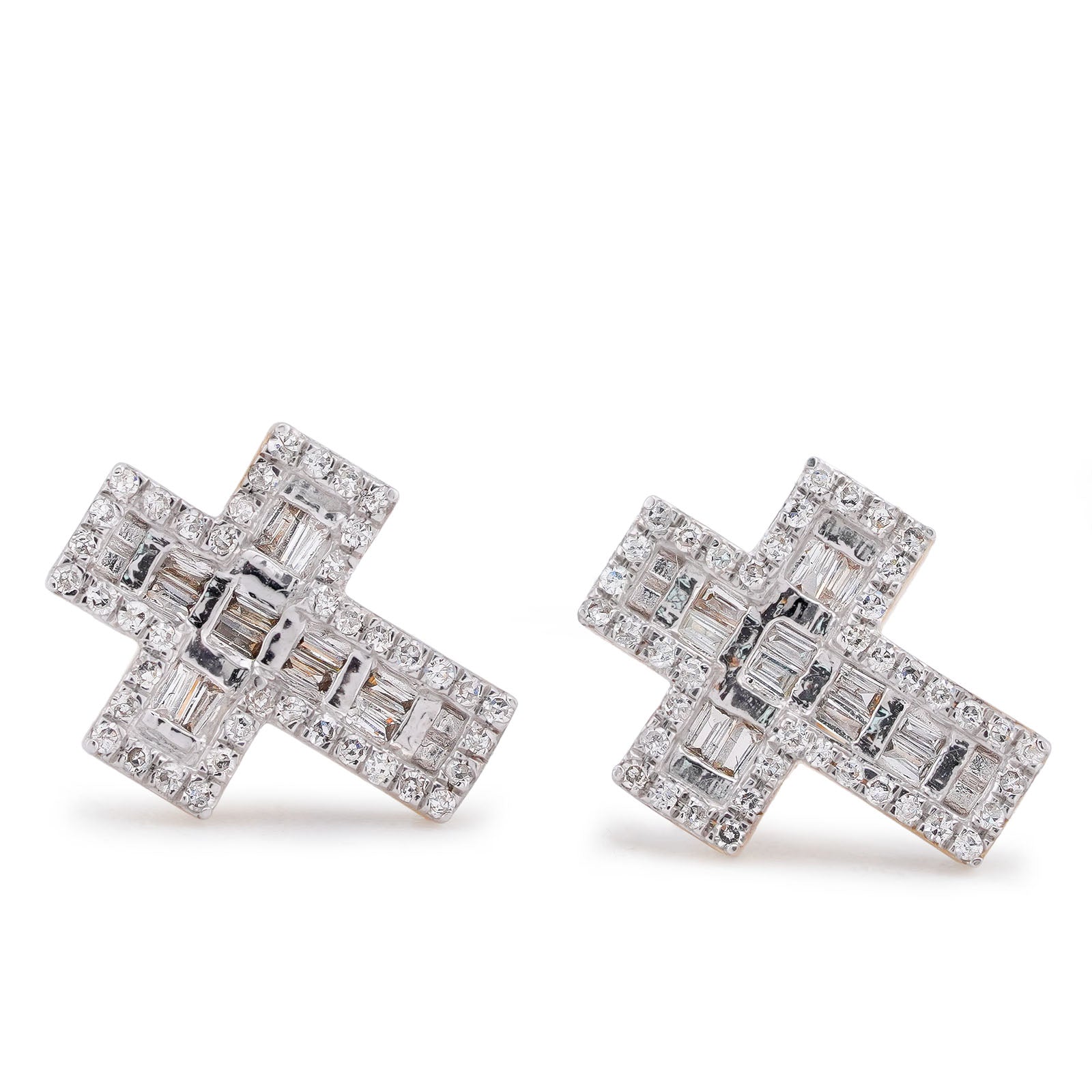 10K Yellow Gold 0.33CT Baguette Cross Natural Diamond Men Women Earring