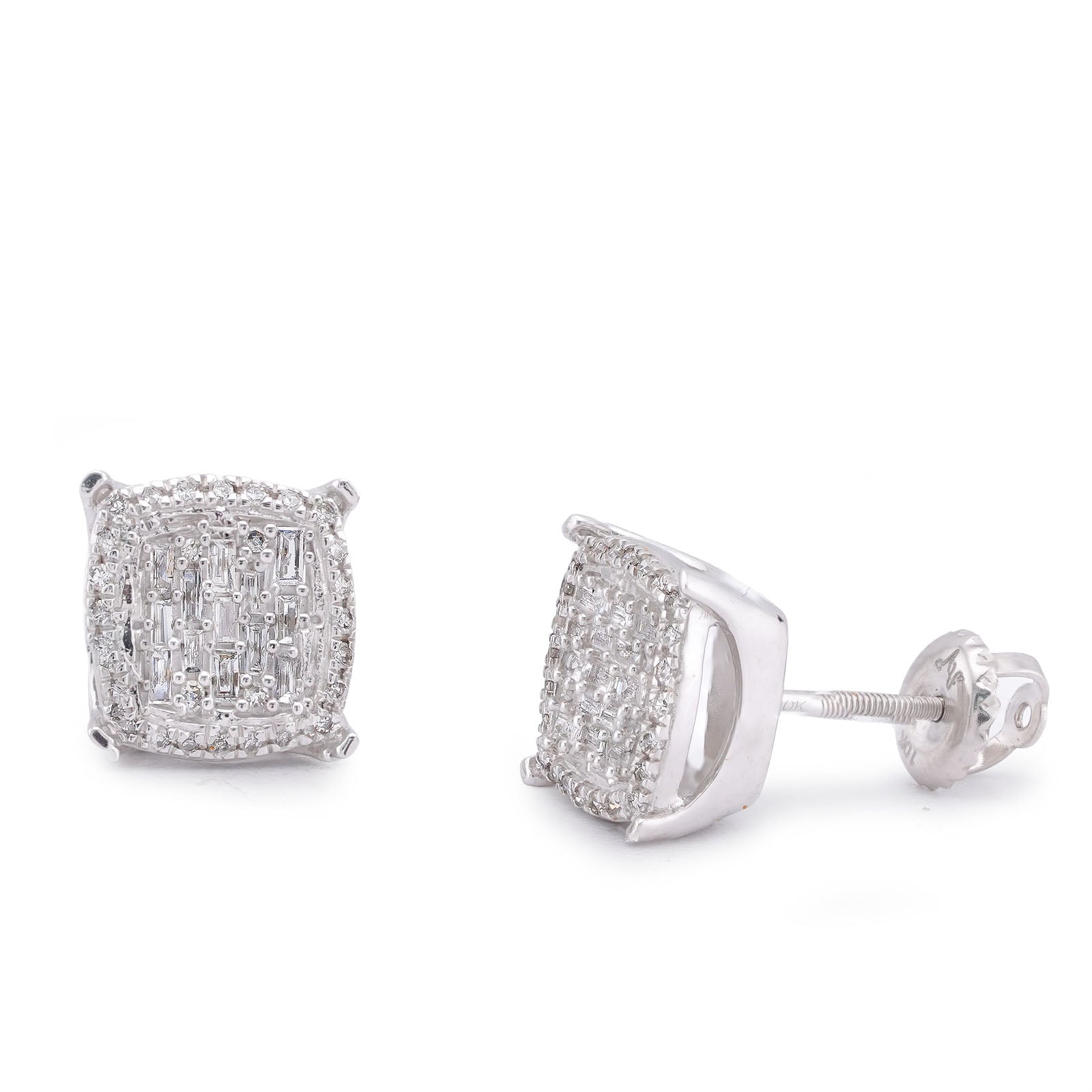 10K White Gold 0.33CT Square Shape Baguette Centre Halo Natural Diamond Women earrings