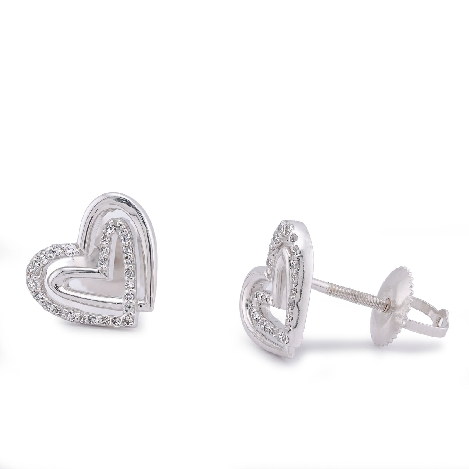 10K White Gold 0.16CT Natureal Diamond Dual Heart SHape Women Earrings