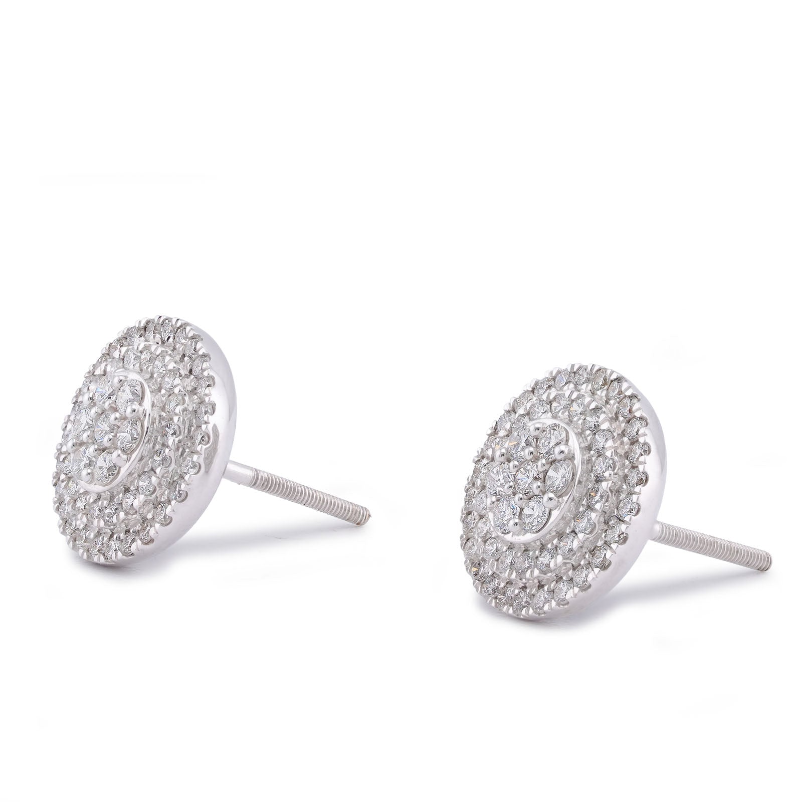 10K White Gold White Gold 1.09CT 3 Halo Flower Cluster Natural Diamond Men Women Earrings