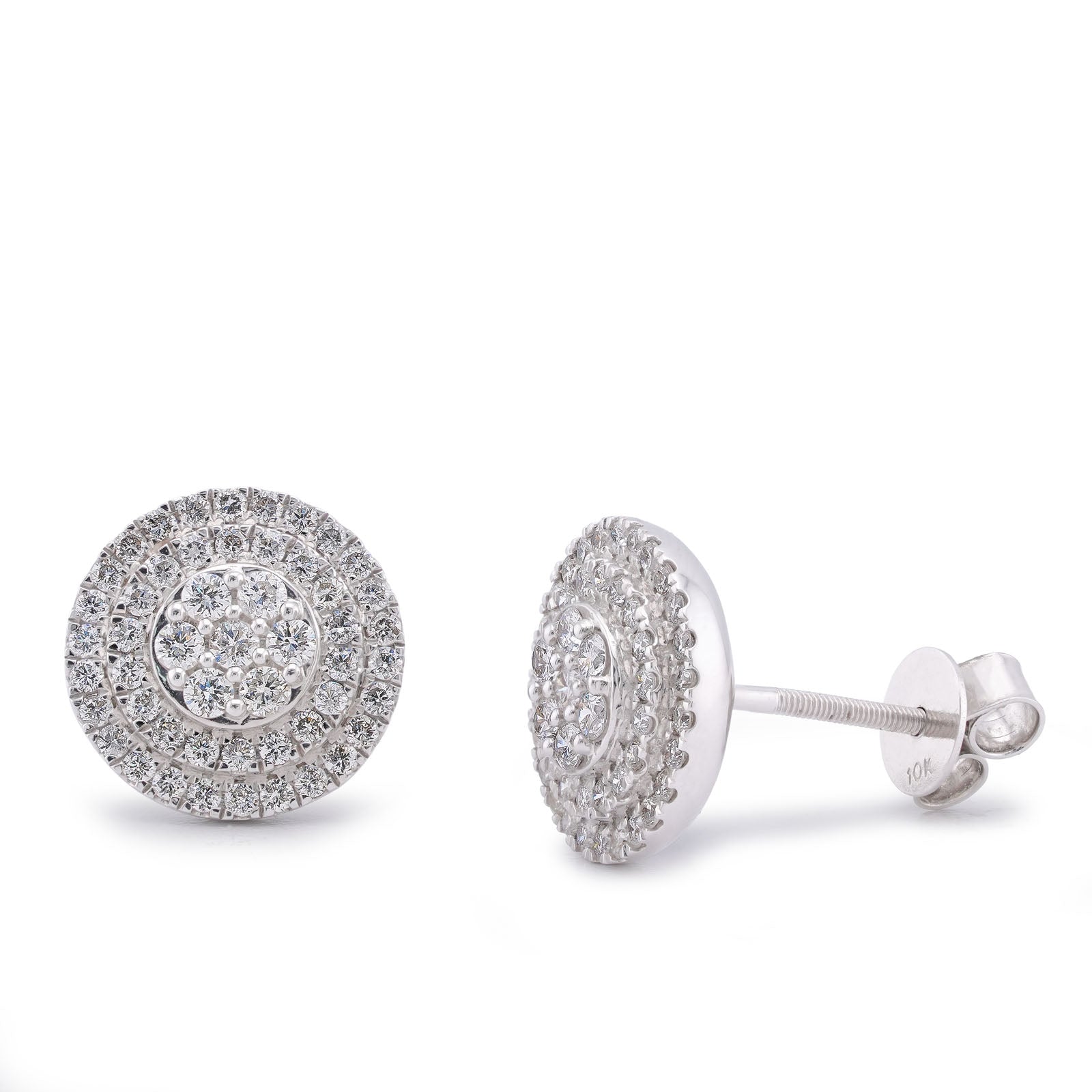 10K White Gold White Gold 1.09CT 3 Halo Flower Cluster Natural Diamond Men Women Earrings