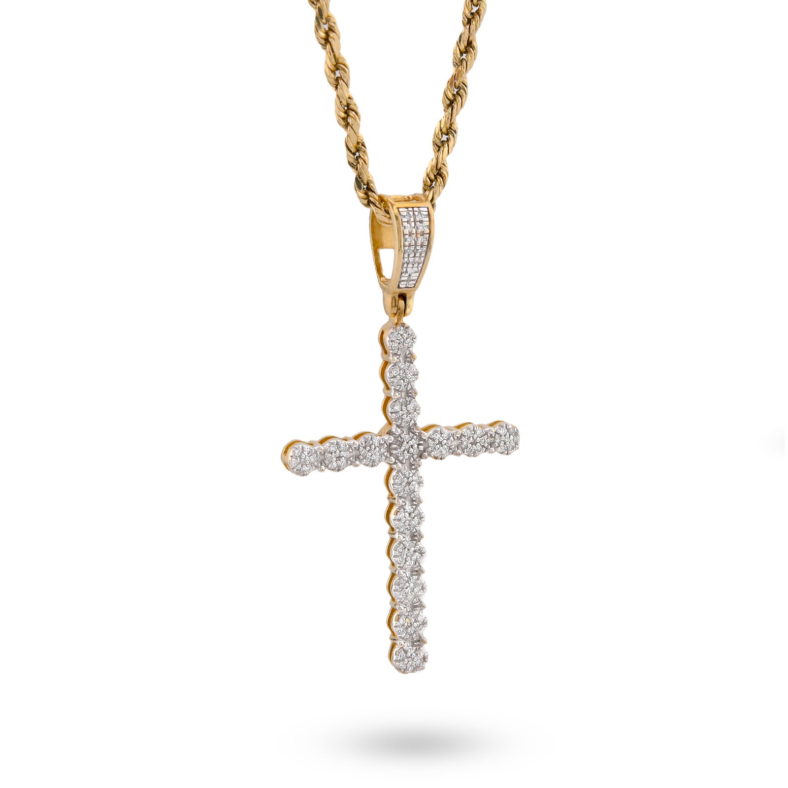 10K Yellow Gold 0.50CT Natural Diamond Prong Set Cross Pendant Men Women Charm