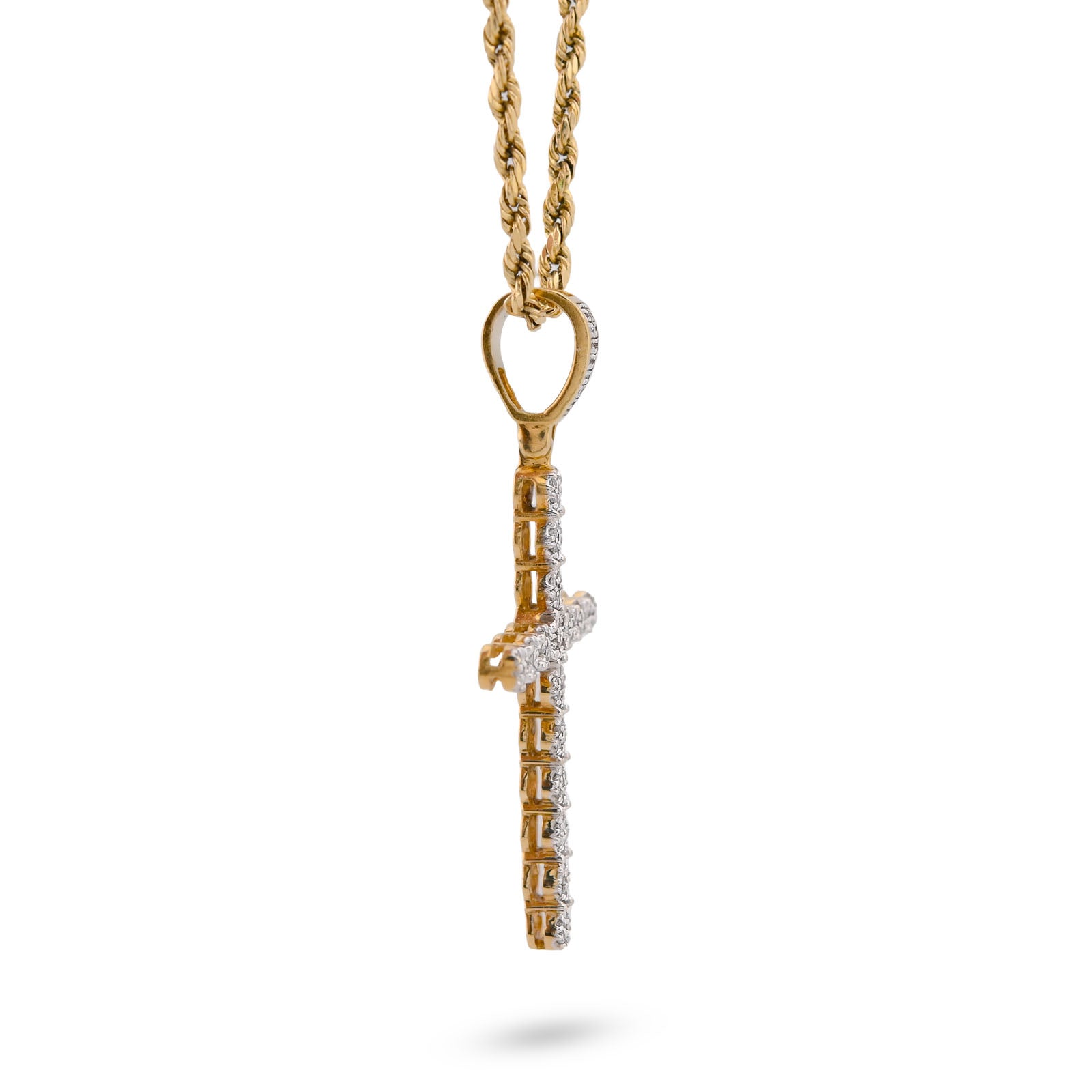 10K Yellow Gold 0.50CT Natural Diamond Prong Set Cross Pendant Men Women Charm