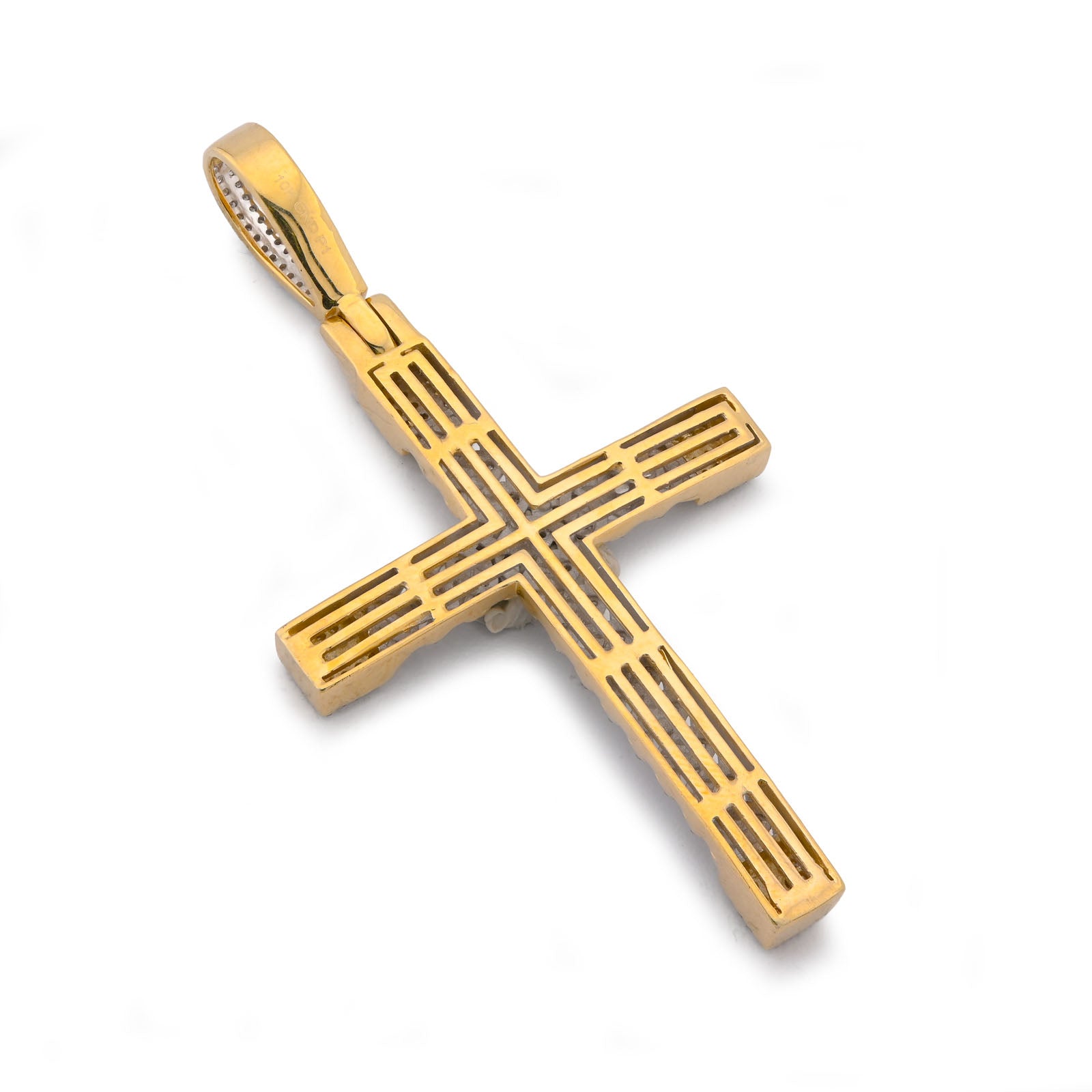 10K Yellow Gold Cuban Link Design Cross Pendant 7/8CT Natural Diamond Men Women Charm