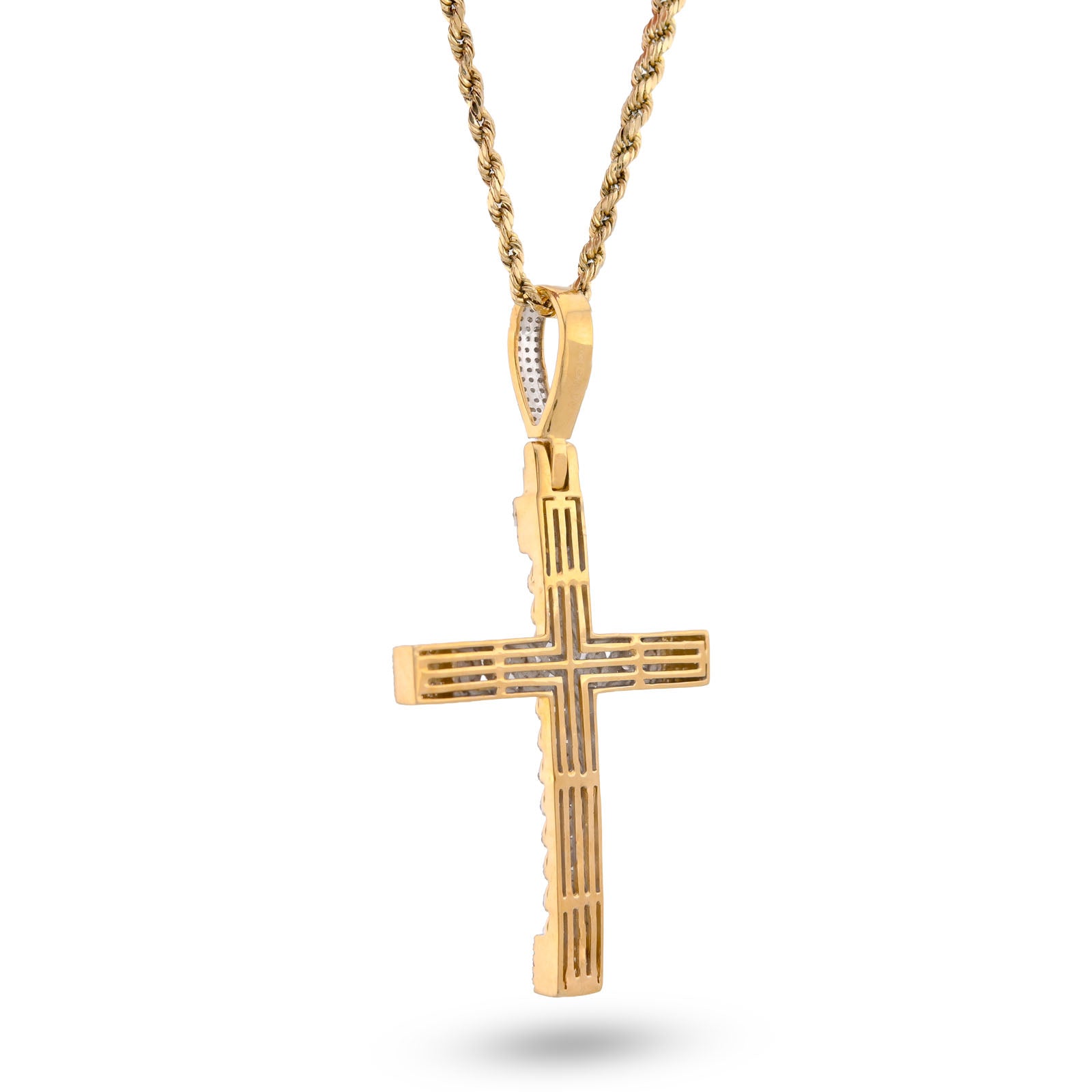 10K Yellow Gold Cuban Link Design Cross Pendant 7/8CT Natural Diamond Men Women Charm