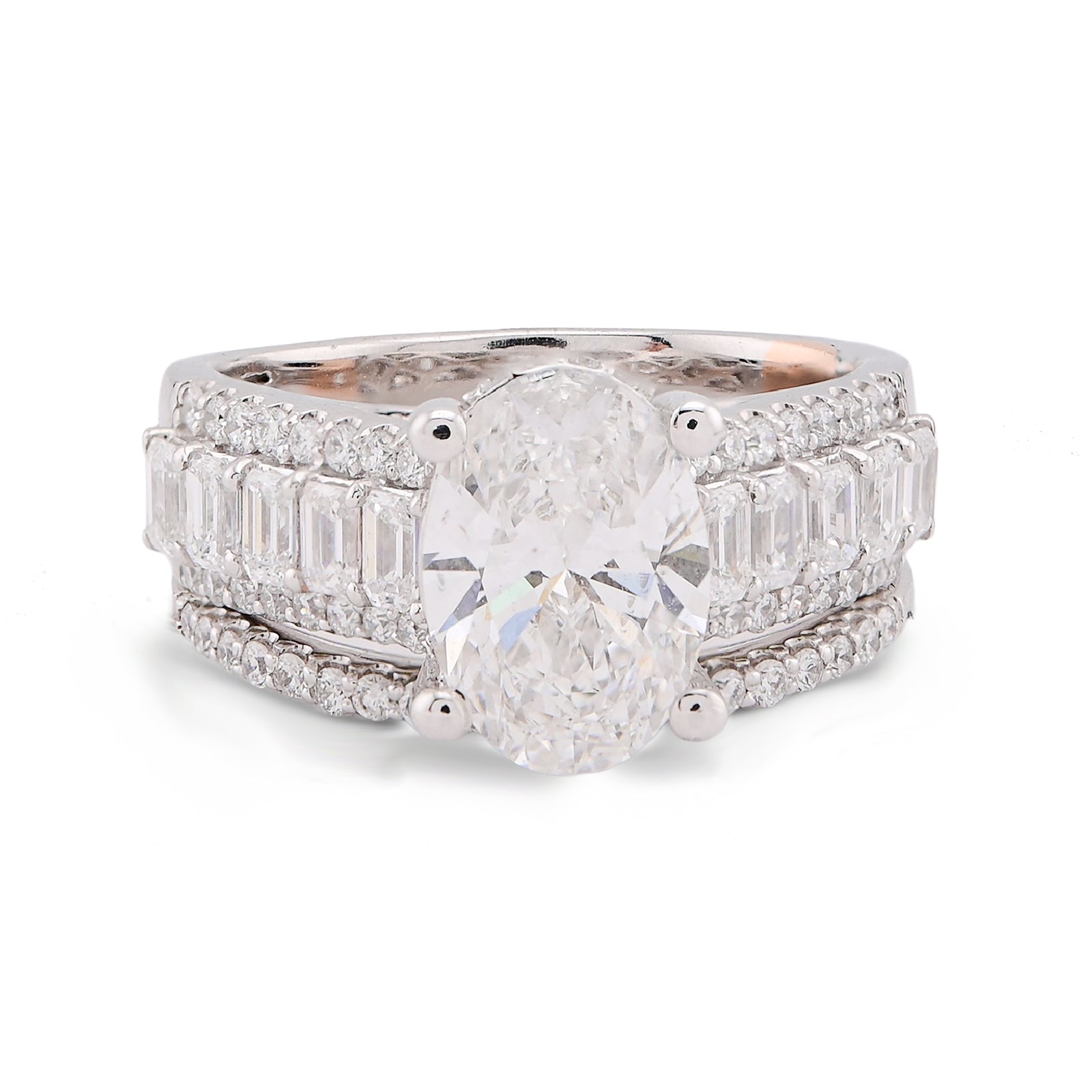 14K White Gold 3.10CT Oval Centre Solitaire Baguette/Round Lab Diamond Women Rings