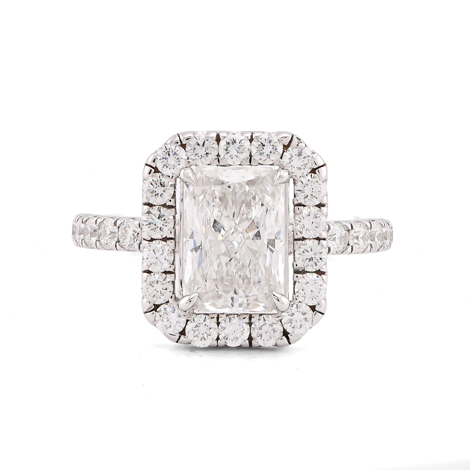 14K White Gold 2.1CT Centre Cushion Solitaire Halo Round Lab Diamond Women Ring