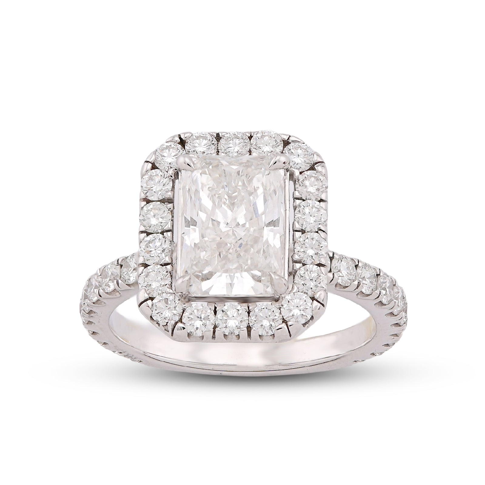 14K White Gold 2.1CT Centre Cushion Solitaire Halo Round Lab Diamond Women Ring
