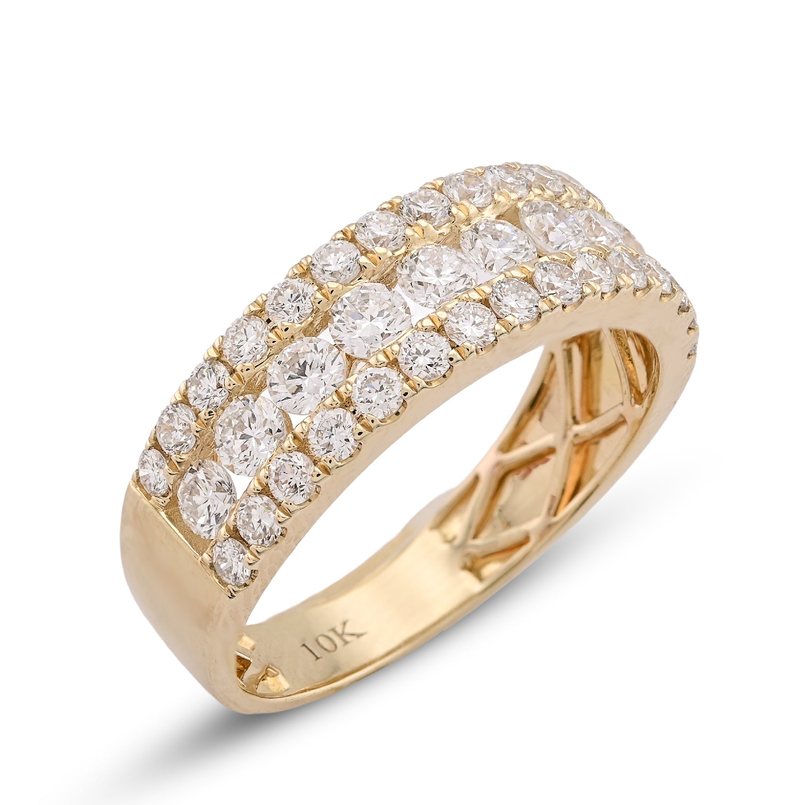 10K Yellow Gold 3 Row 2.02CT Lab Diamond Men Band Ring