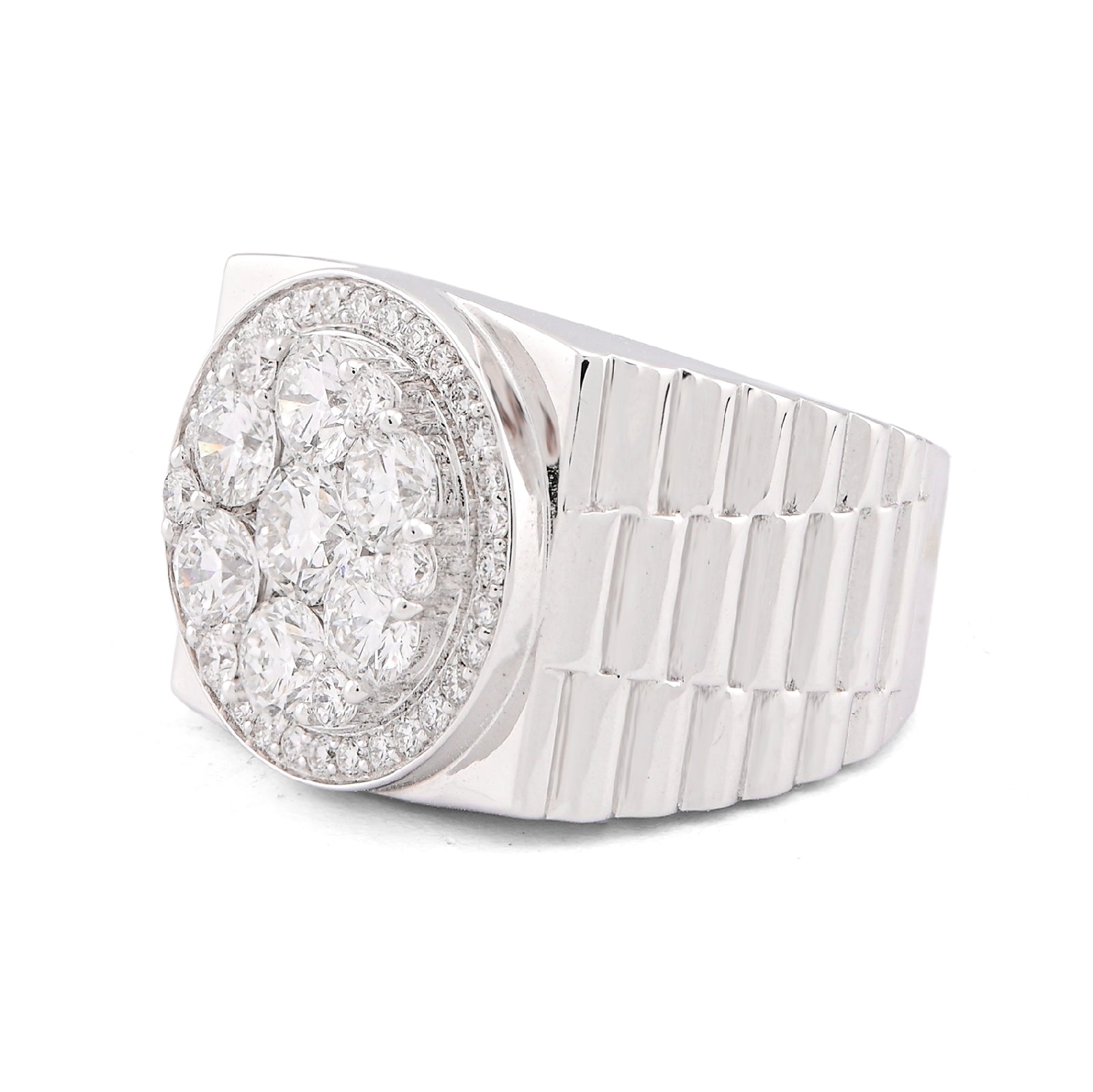 10K White Gold 3.17CT Flower Cluster Centre Halo Men President's Lab Diamond Pinky Ring