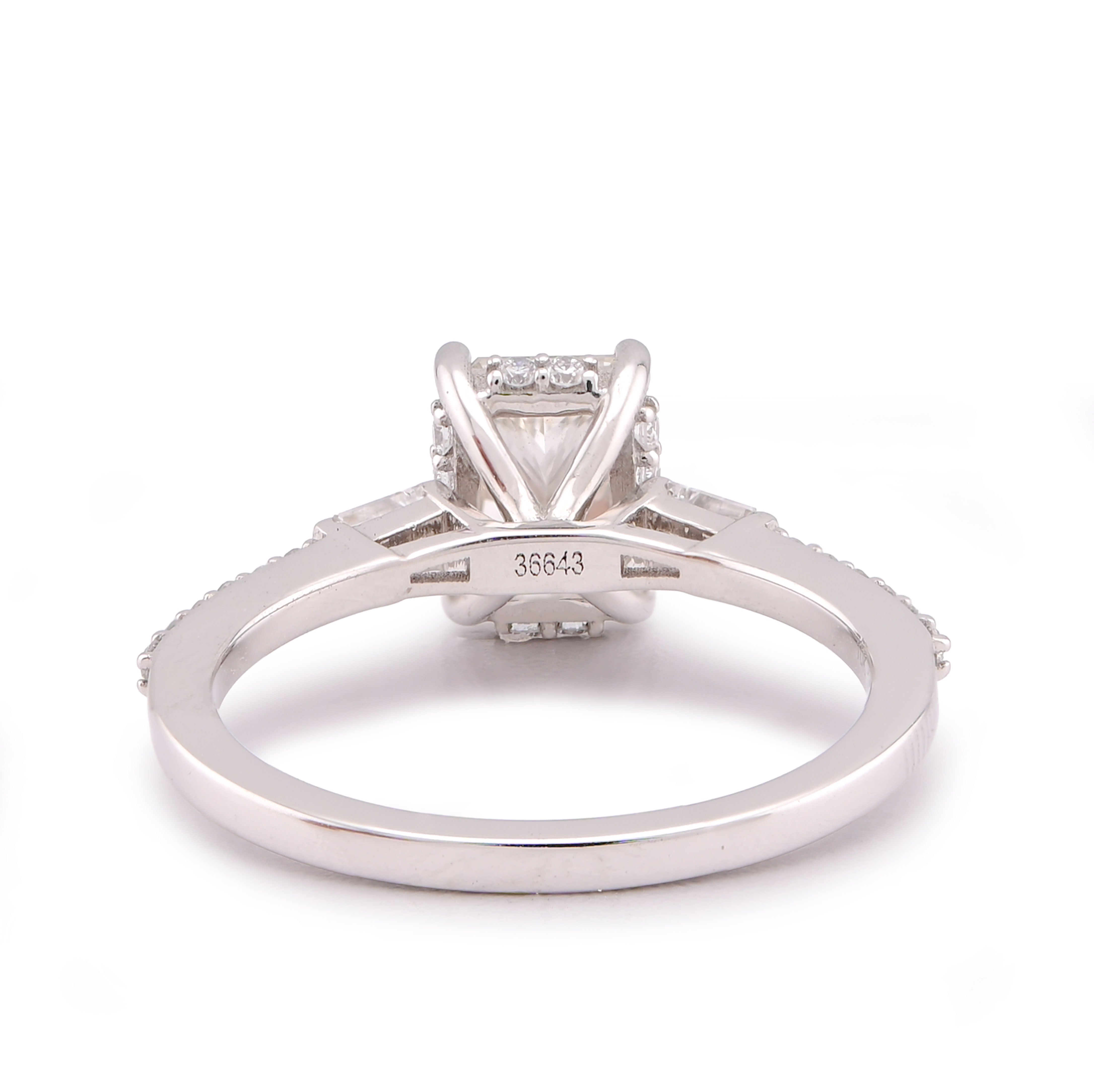 10K White Gold Centre Radiant Solitaire 1.53CT Lab Diamond Baguette/Round Women Ring