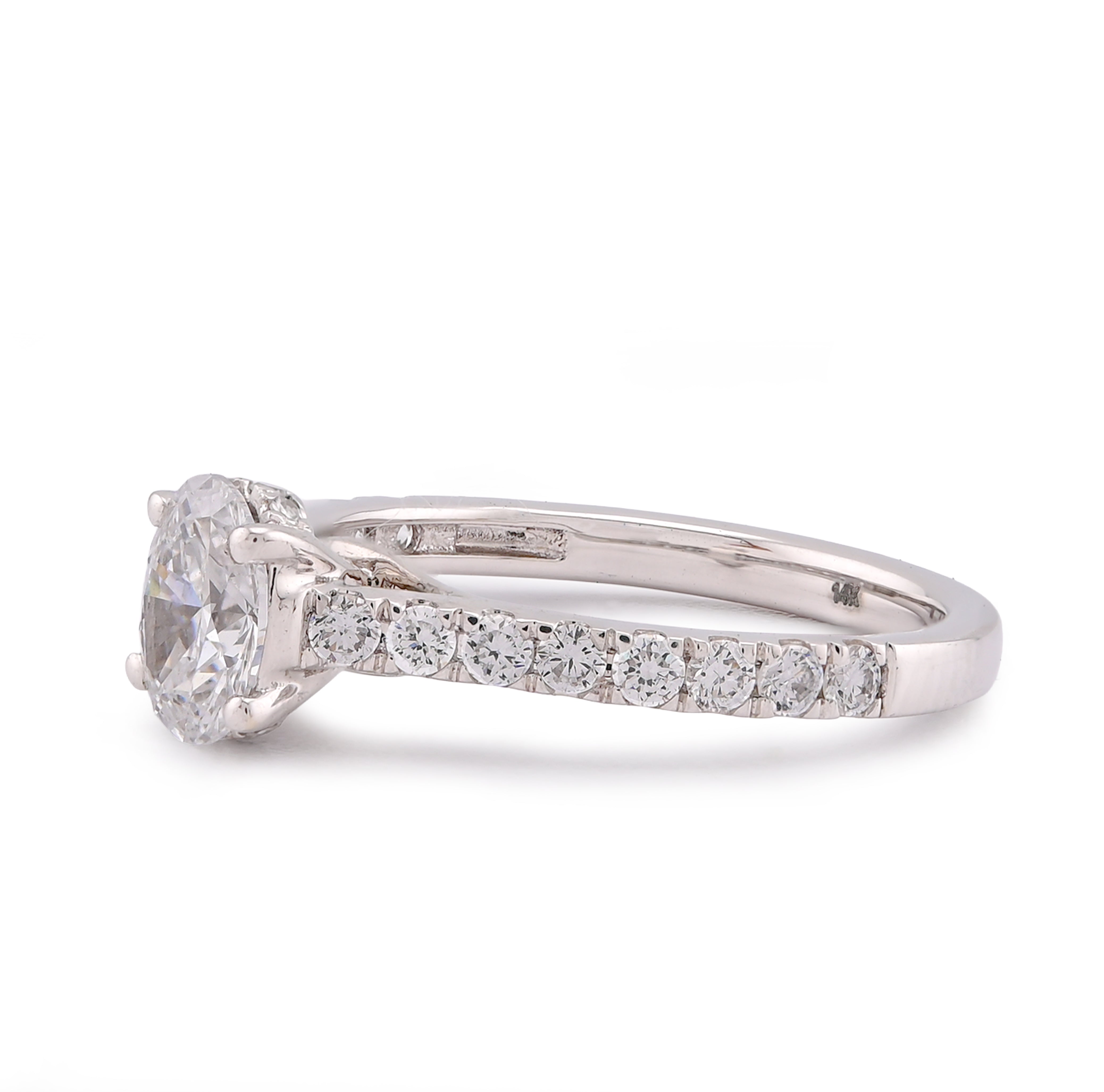 14K White Gold Oval Solitaire Centre 1.25CT Lab Diamond Women Ring