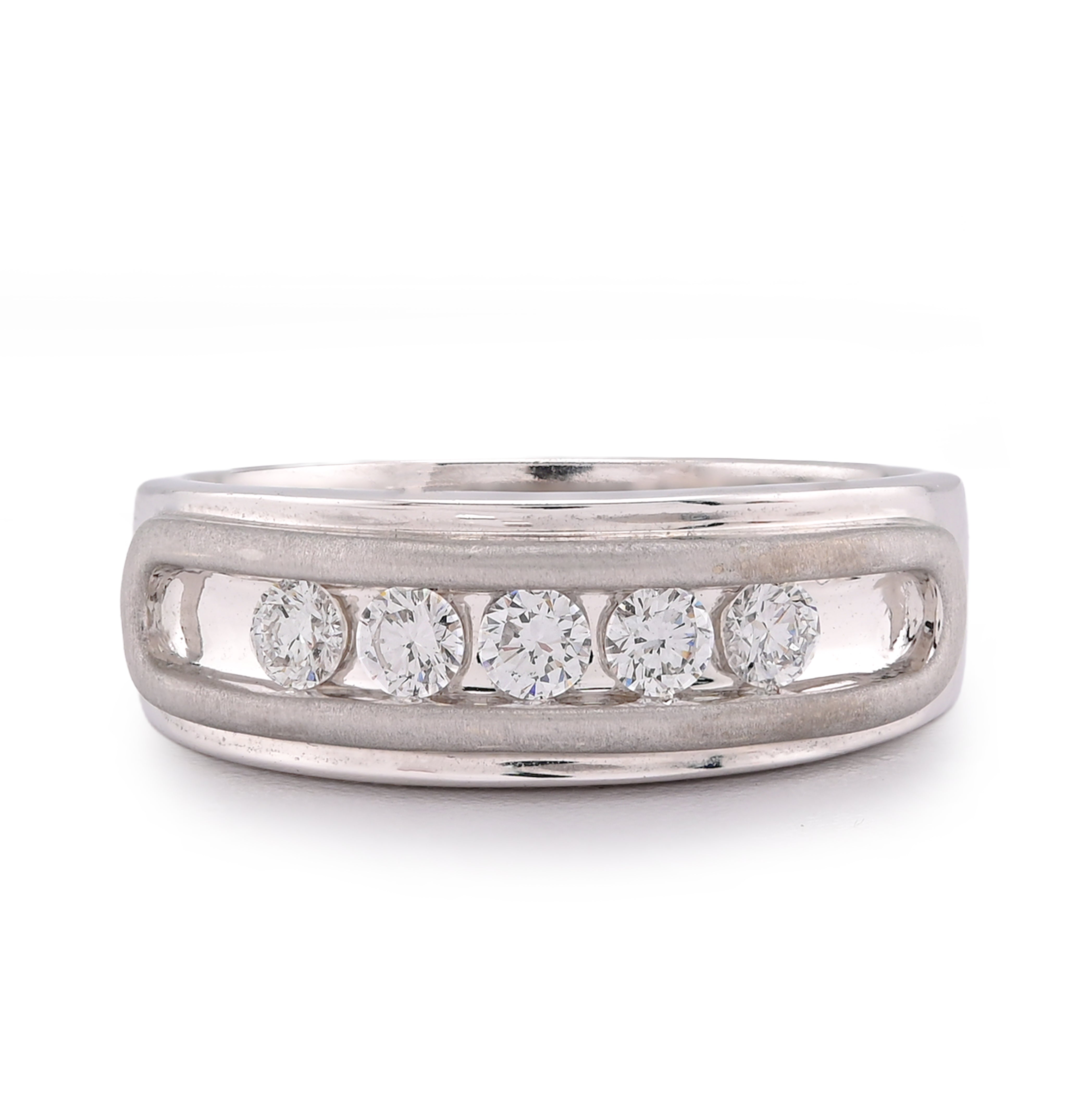 14K White Gold 5 Stone Centre Single Row 0.50CT Lab Diamond Men Band