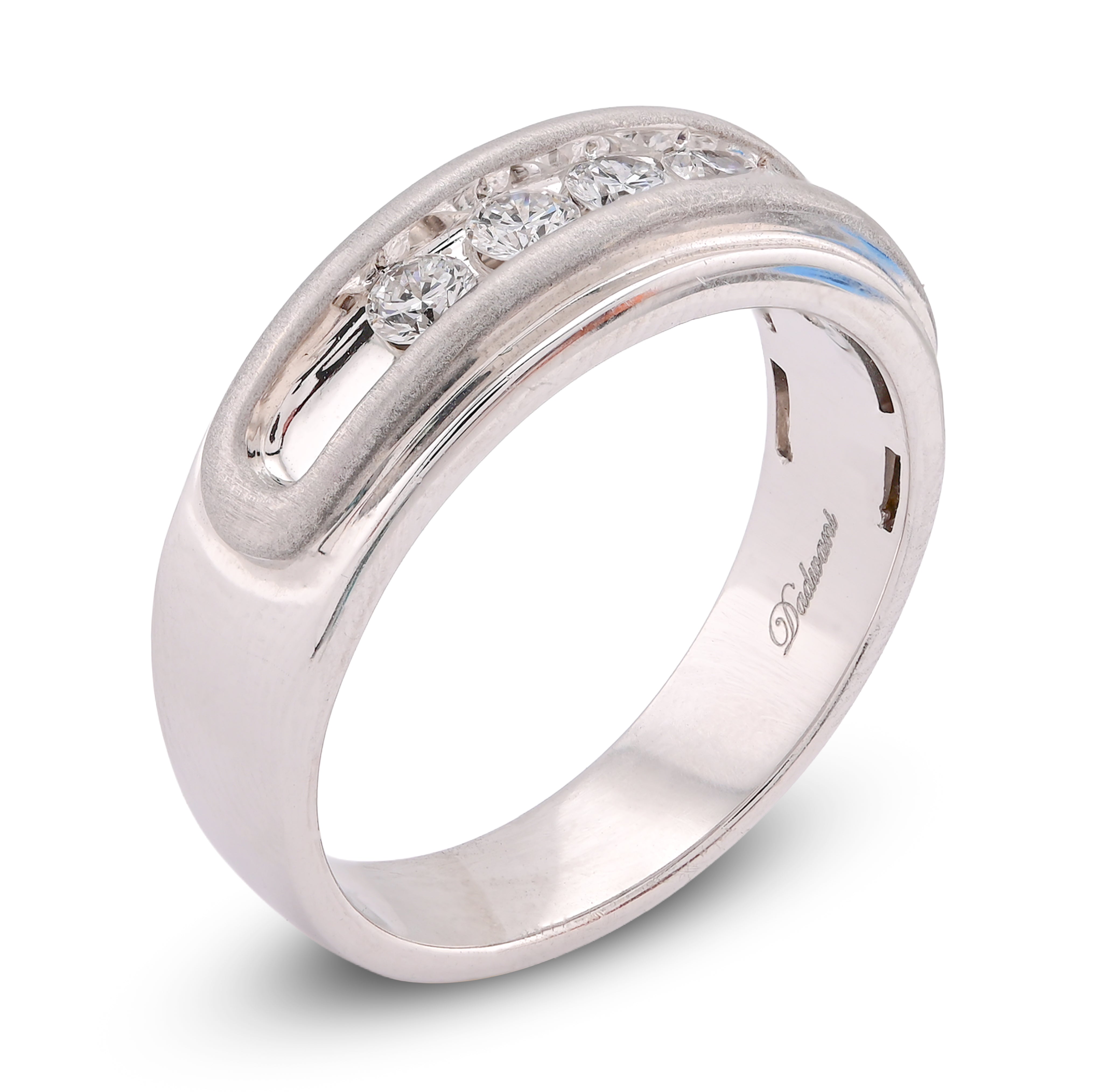 14K White Gold 5 Stone Centre Single Row 0.50CT Lab Diamond Men Band