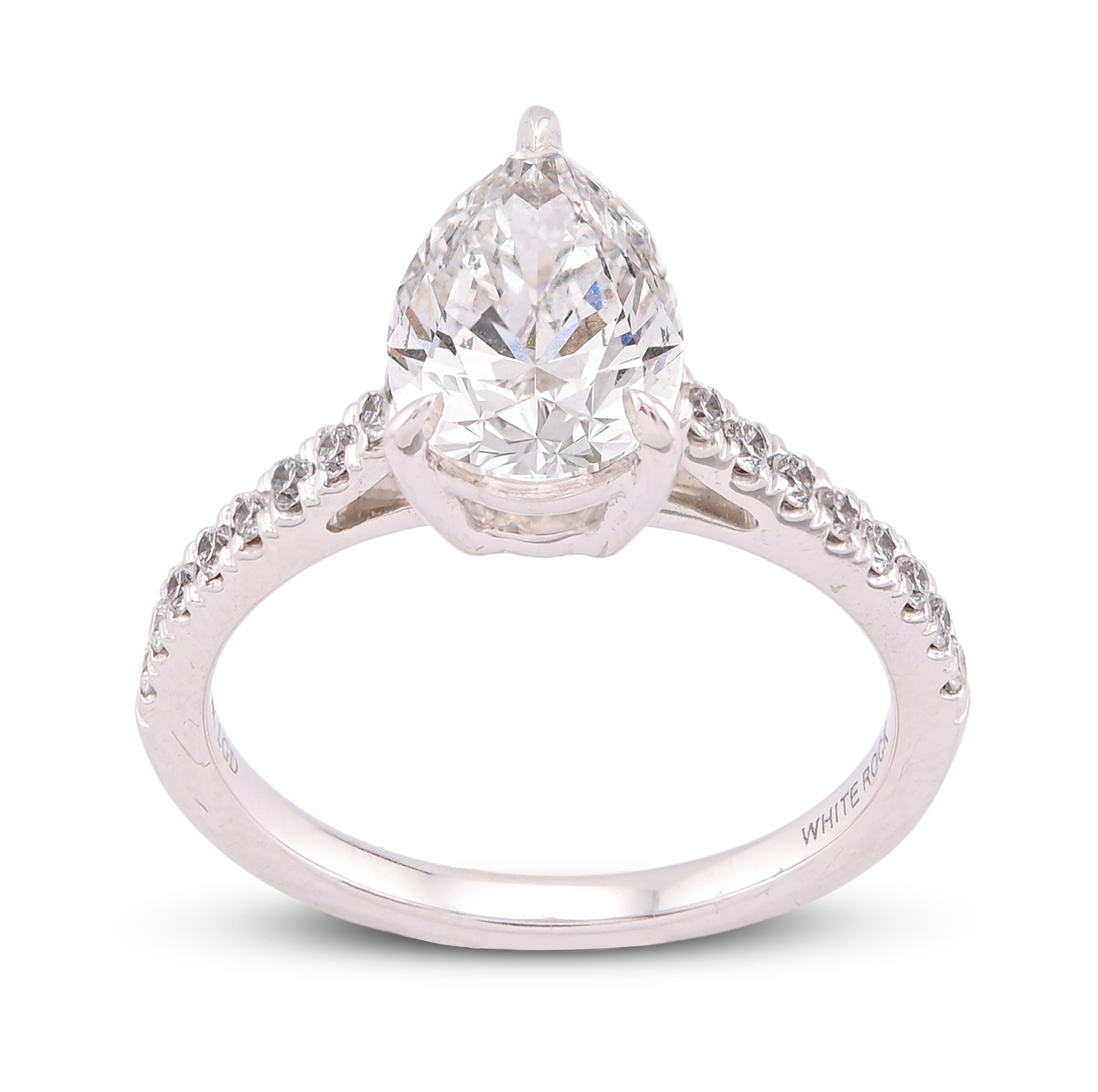 14K White Gold 2.25CT Pear/Tear Drop Solitaire Centre Women Lab Diamond Ring