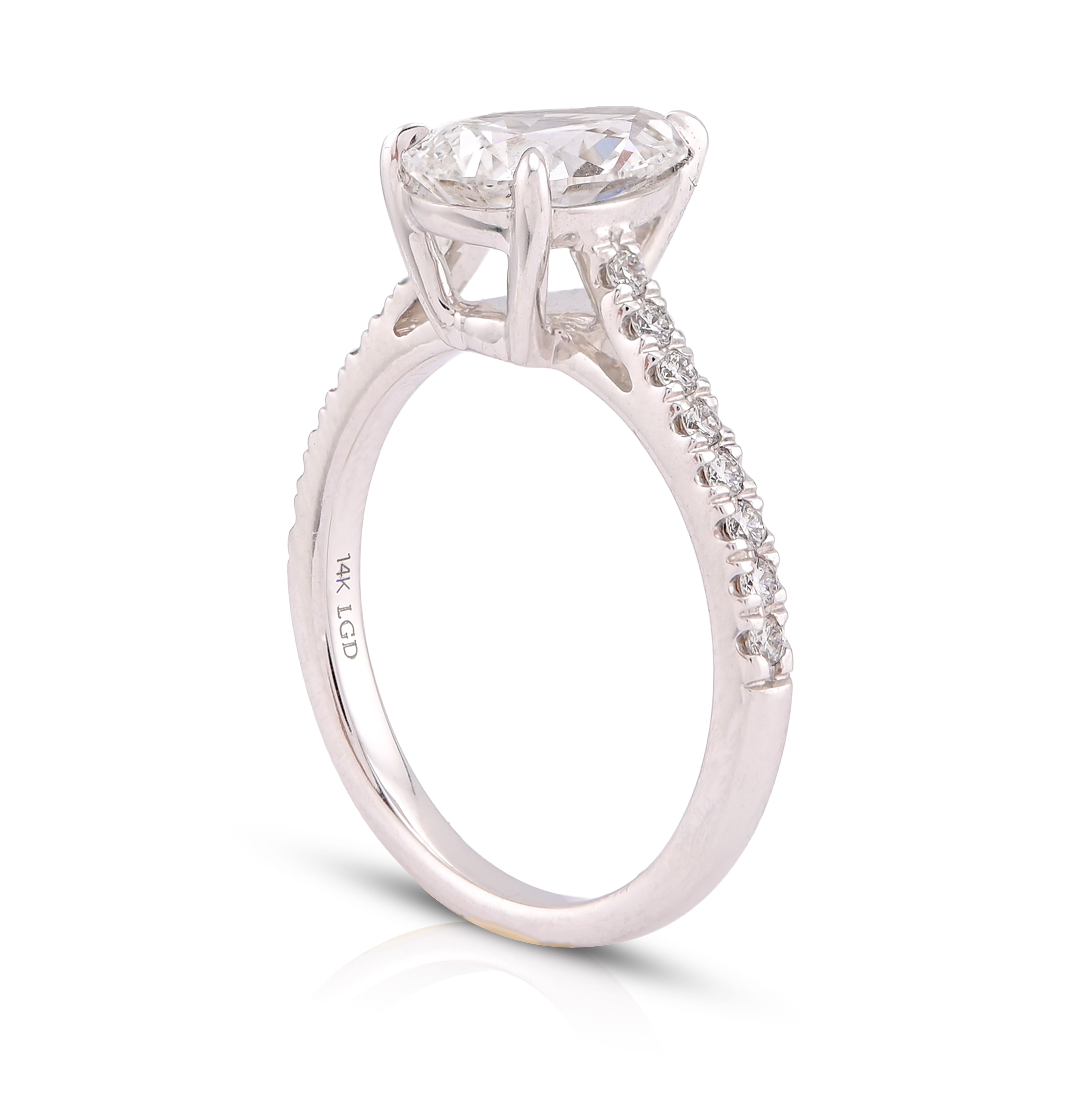 14K White Gold 2.25CT Pear/Tear Drop Solitaire Centre Women Lab Diamond Ring