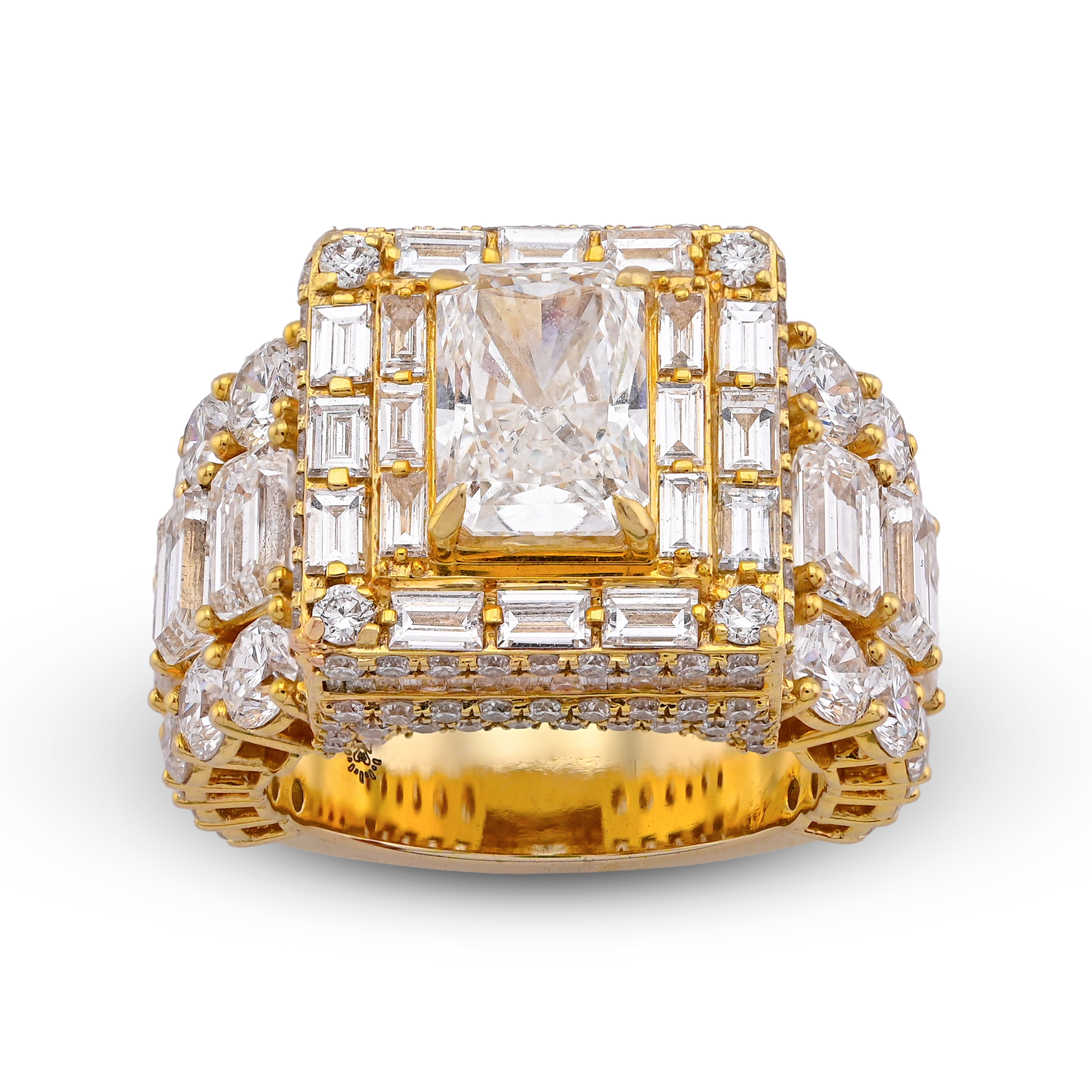 10K Yellow Gold 15CT Radiant Centre Radiant/Round Lab Diamond Men Pinky Ring