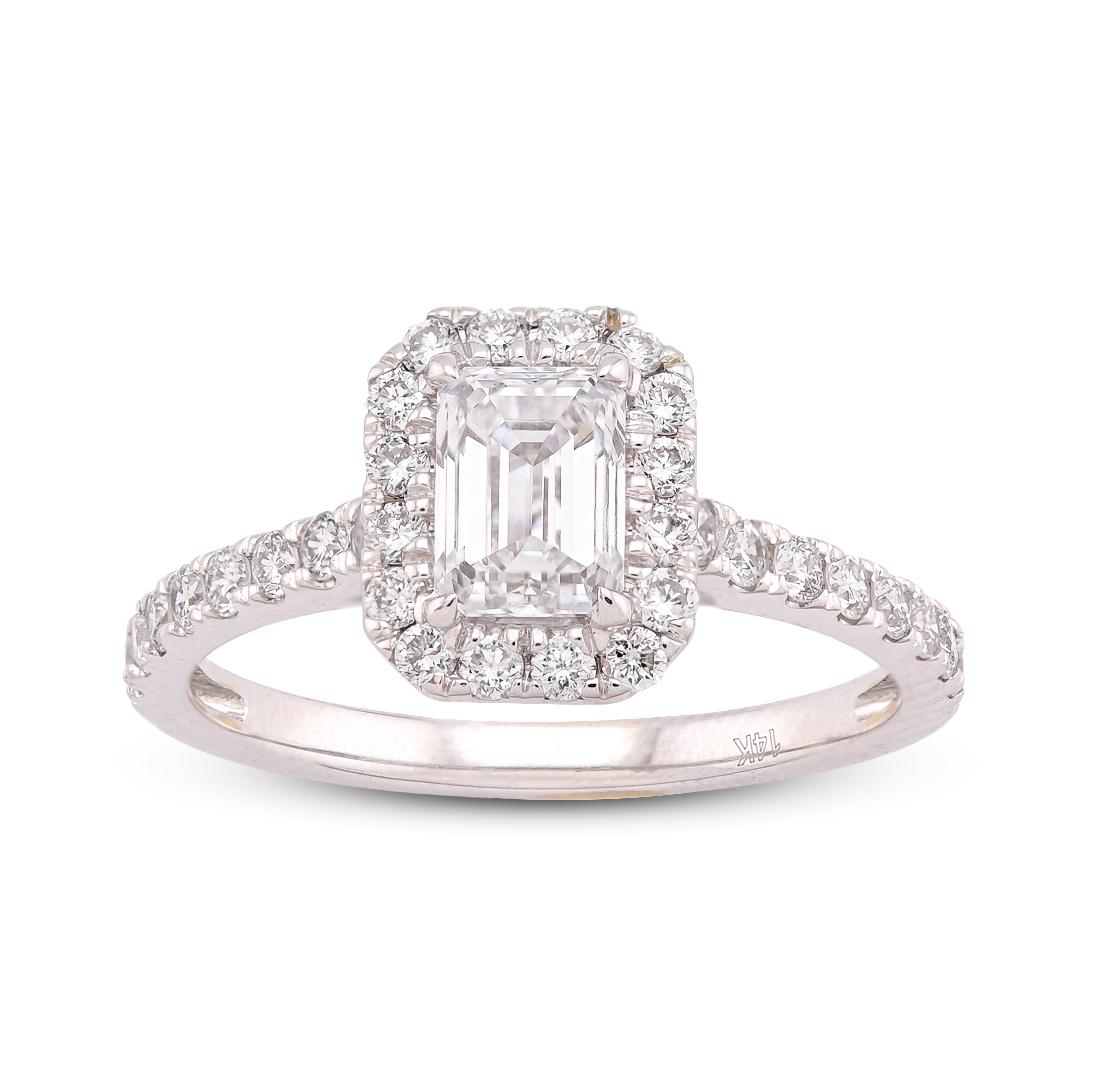 14K White Gold Halo Centre Emerald 1.35CT Lab Diamond Women Ring