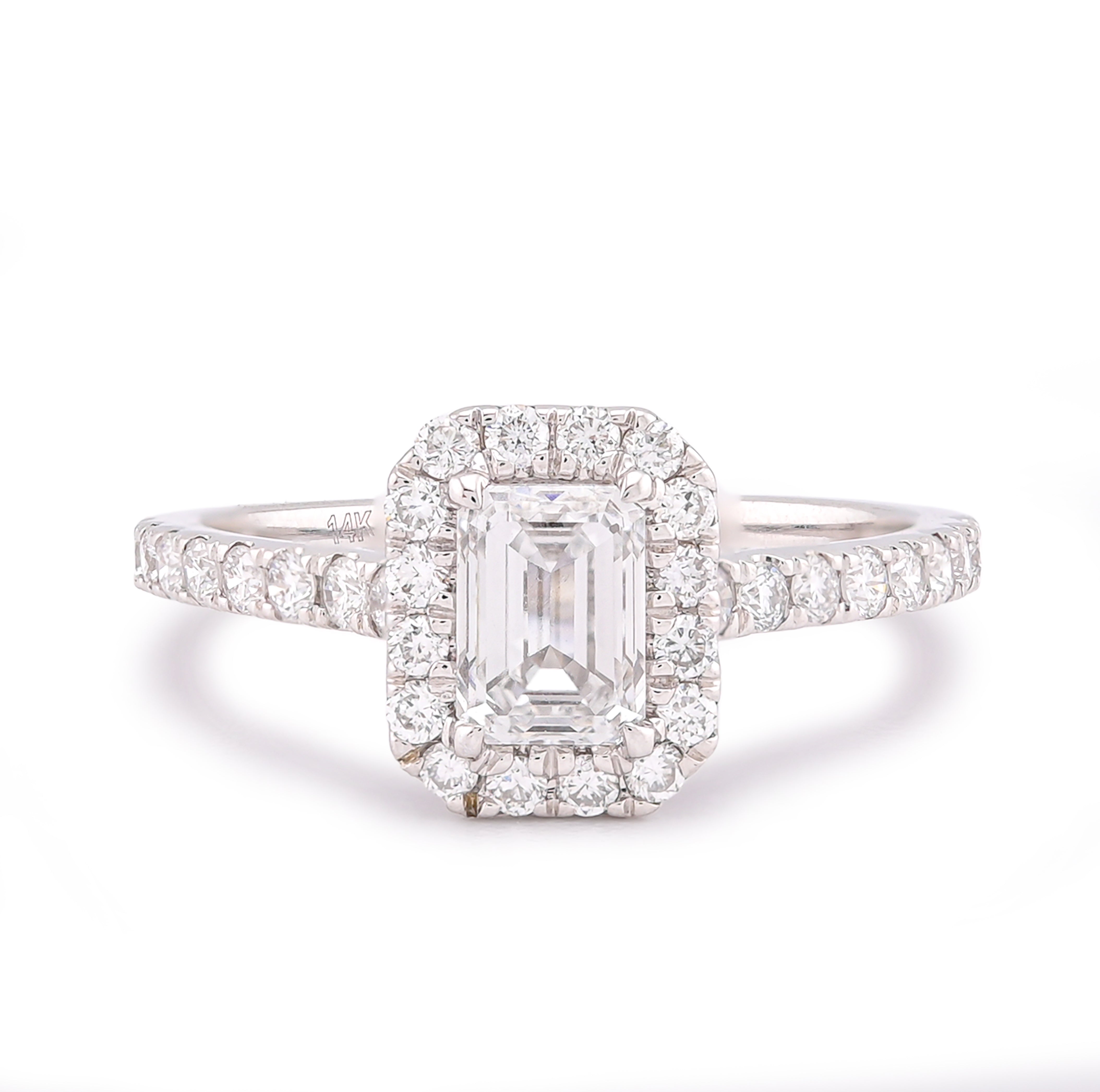 14K White Gold Halo Centre Emerald 1.35CT Lab Diamond Women Ring