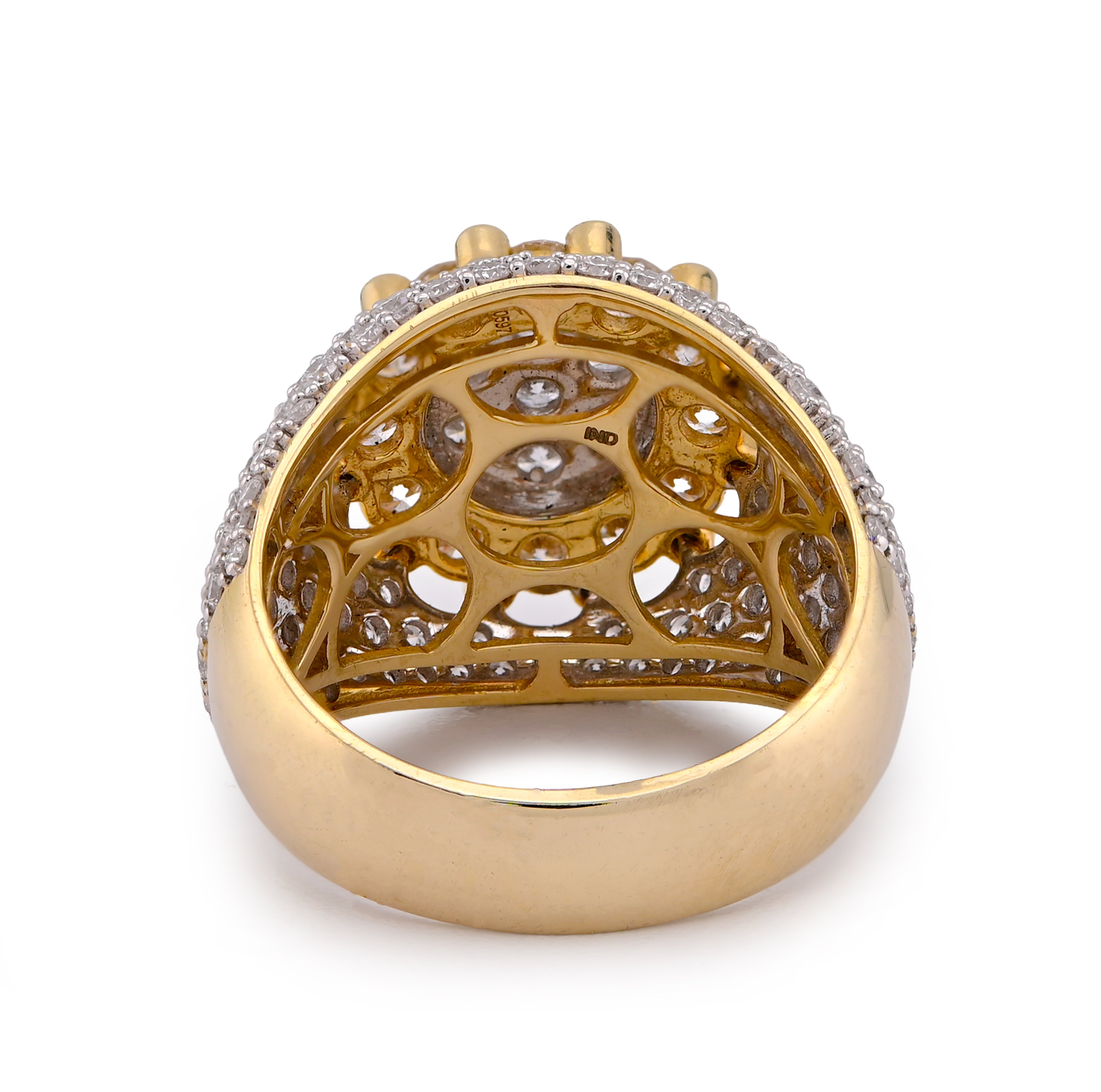 10K Yellow Gold 4CT FLower Cluster Centre Halo Side Iced Lab Diamond Men Pinky Ring