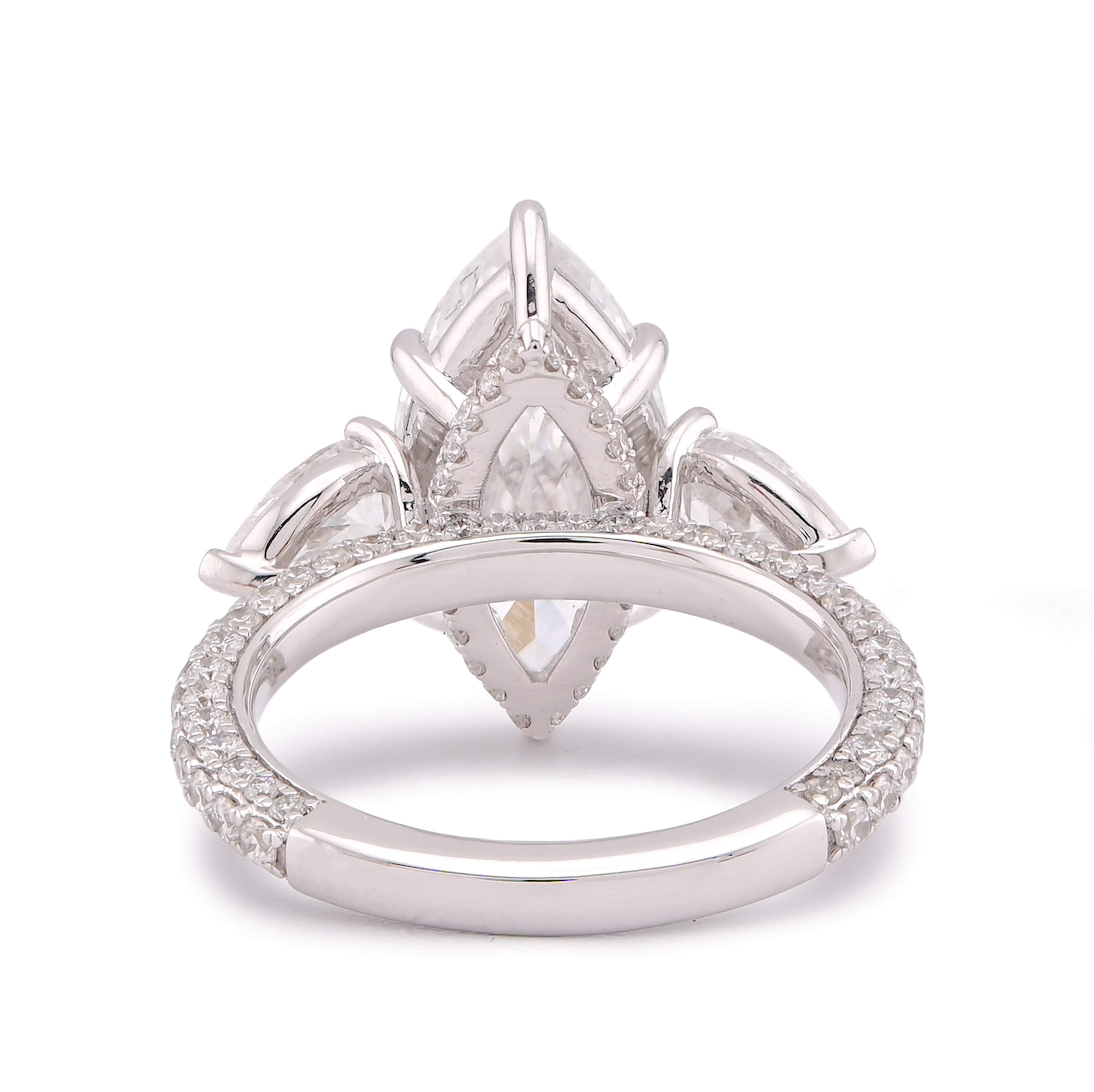 14K White Gold 7.48CT Marquise Centre Solitaire Pear Side Flower Shape Lab Diamond Women ring