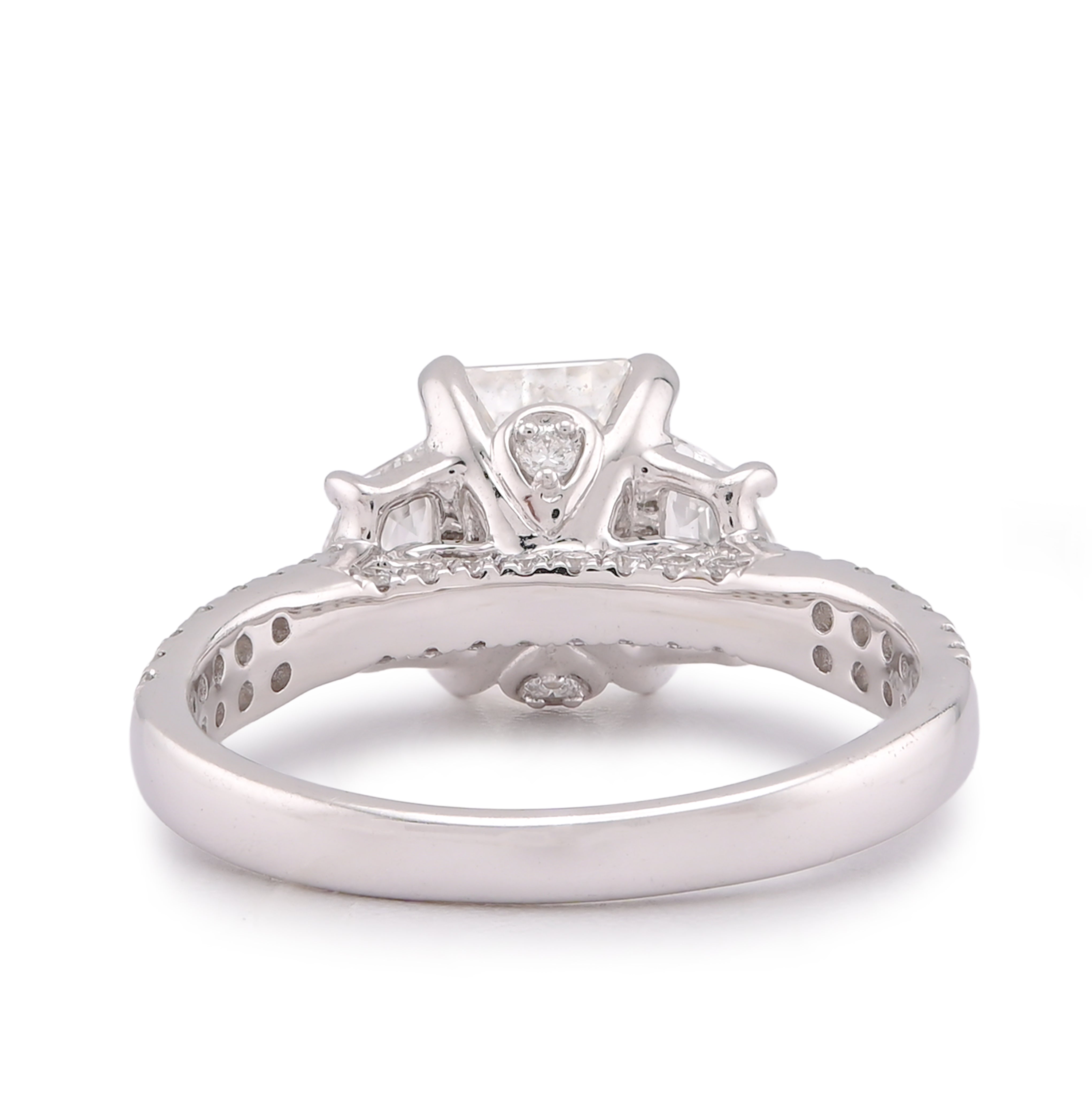 14K White Gold 3.25CT Emerald Solitaire Radiant/Round Side Lab Diamond Women Ring