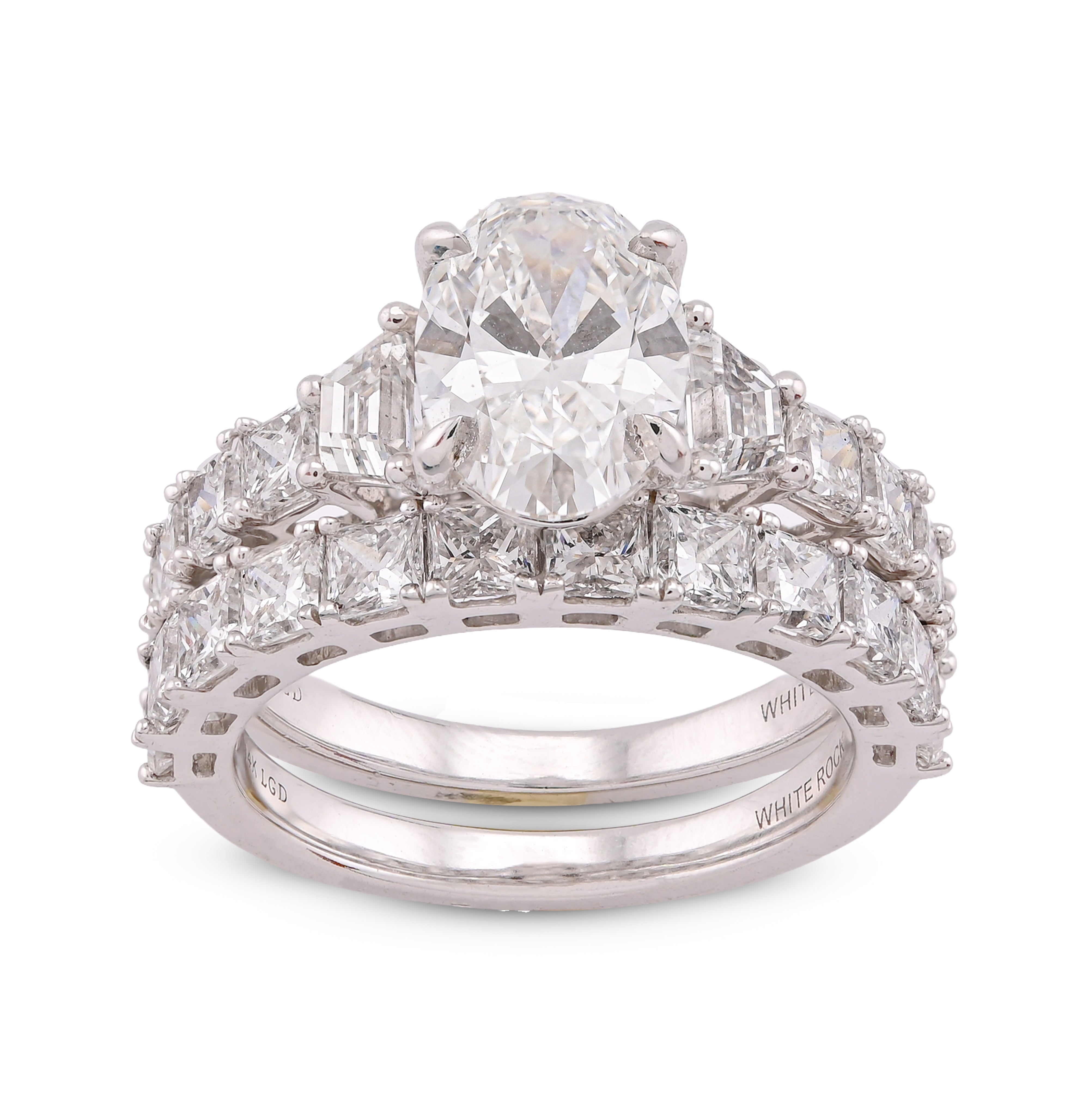 14K White Gold 5.36CT Radiant Side Oval Solitaire Centre Lab Diamond Women Ring with Band