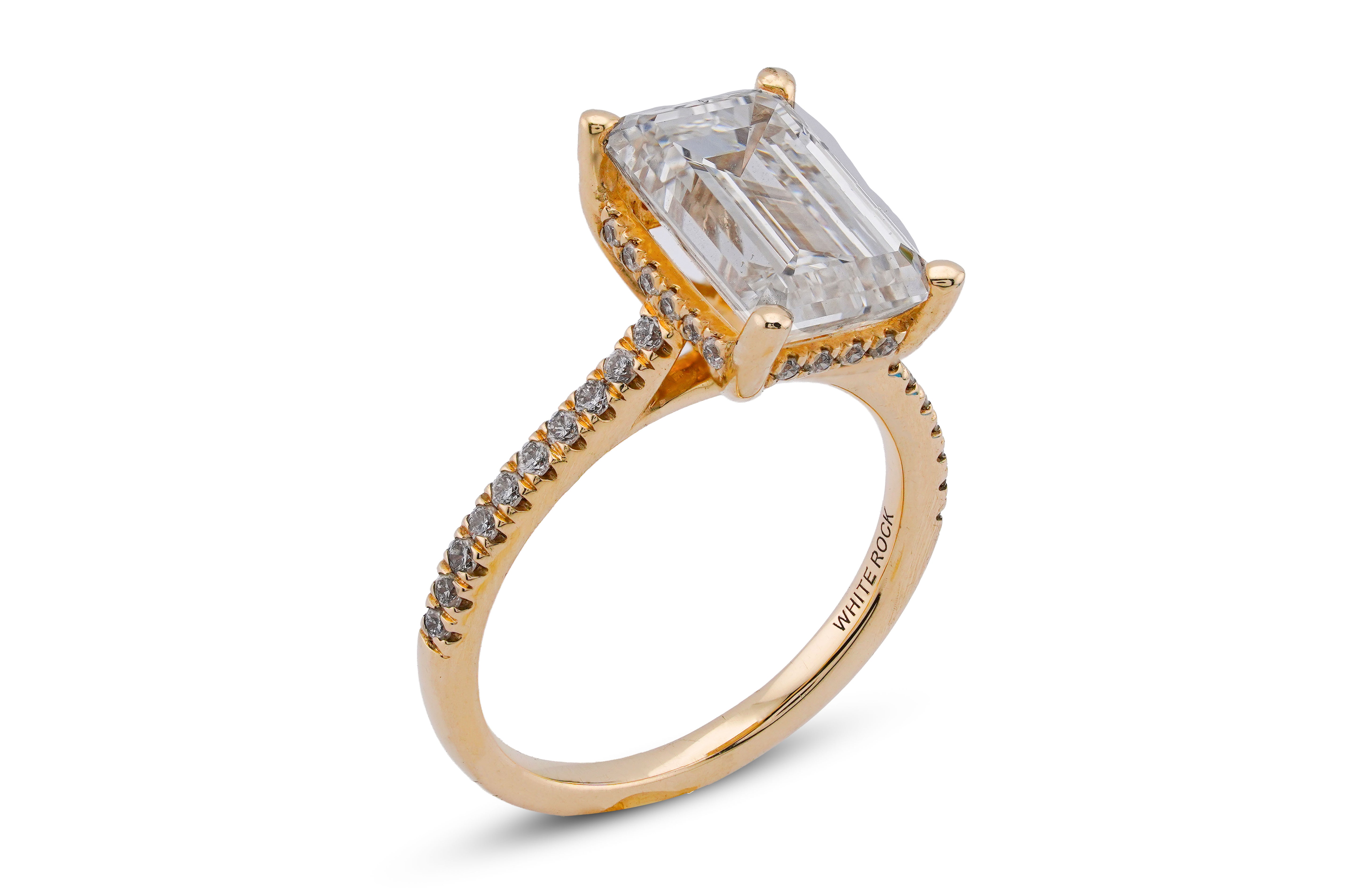 14K Yellow Gold 4.33CT Centre Emerald Cut Solitaire Lab Diamond Women Ring