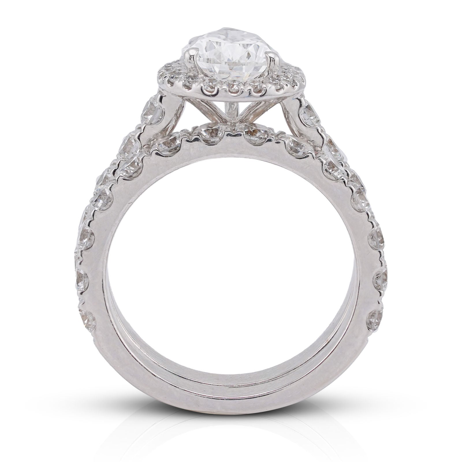 14K White Gold Pear Centre Solitaire Halo 4.35CT Lab Diamond Women Ring with Band