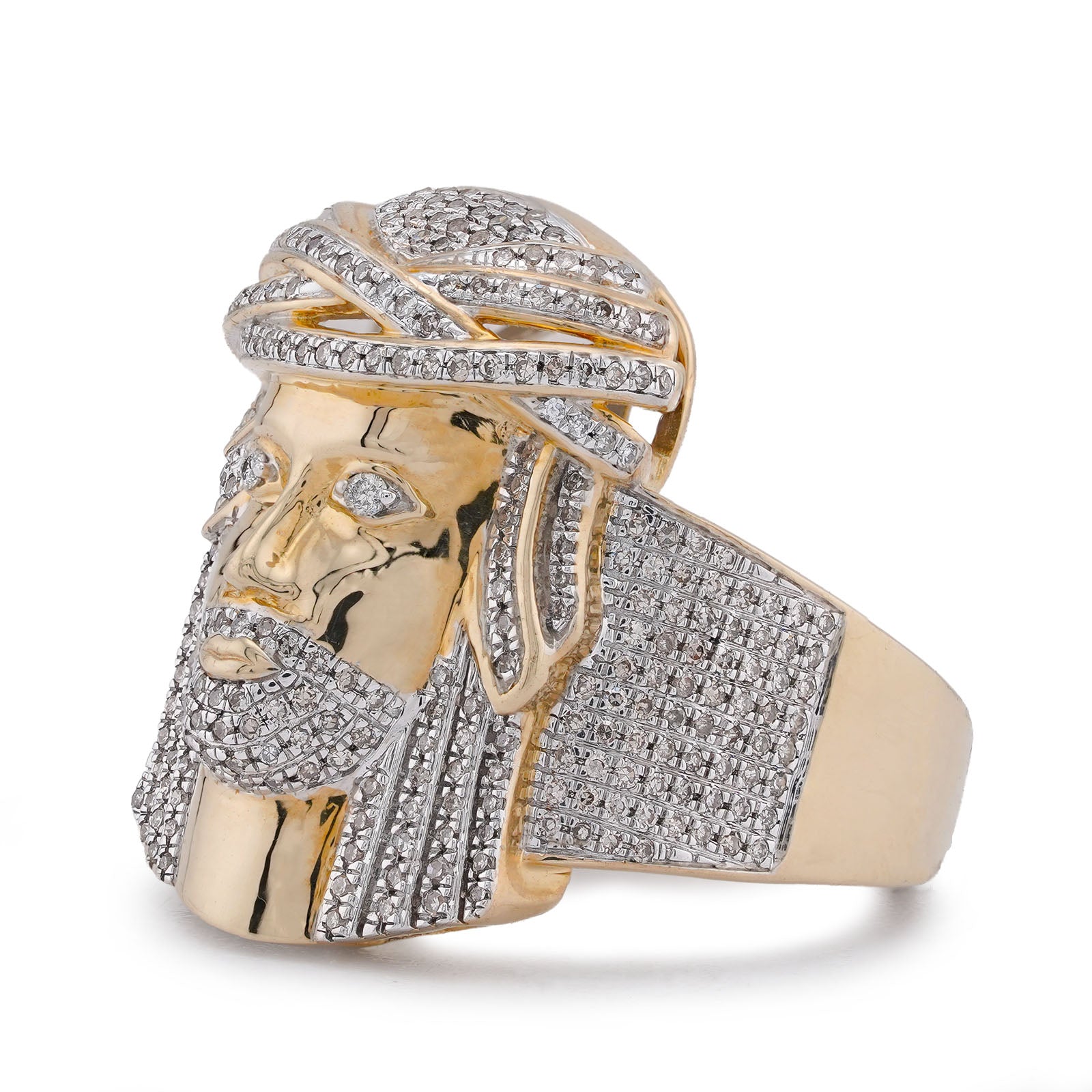 10K Yellow Gold 0.75CT Jesus Head Natural Diamond Men Pinky Ring