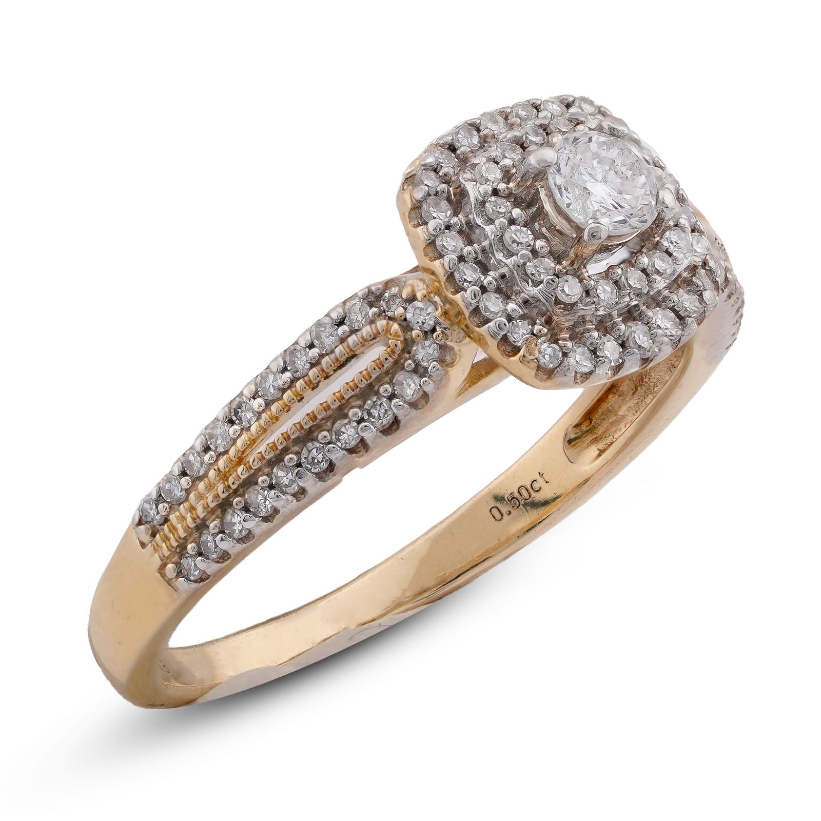 10K Yellow Gold 1.25CT Natural Diamond Solitaire Centre Halo Square Women Ring