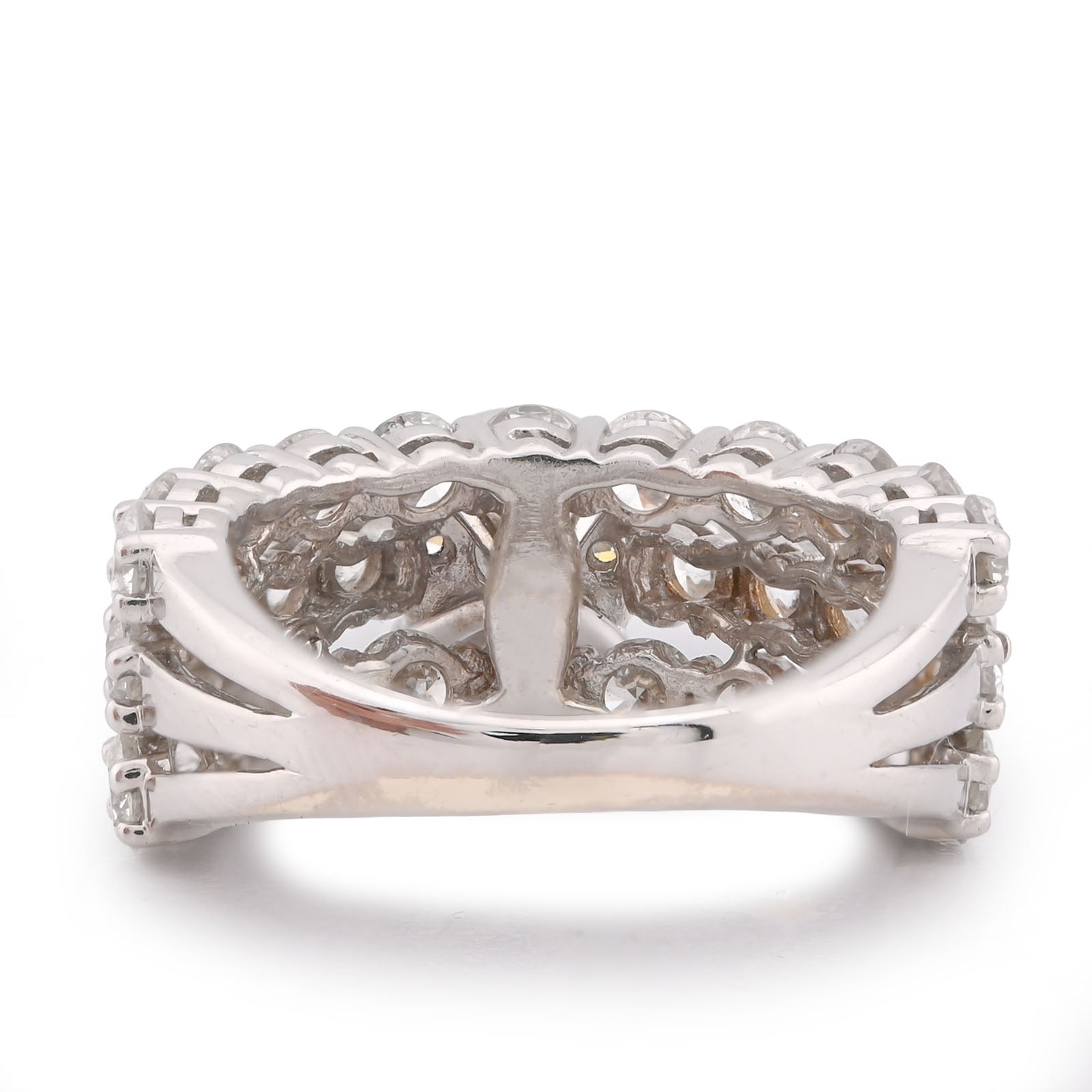 14K White Gold 4.8CT Natural Diamond Round Centre 3 Row Women Ring