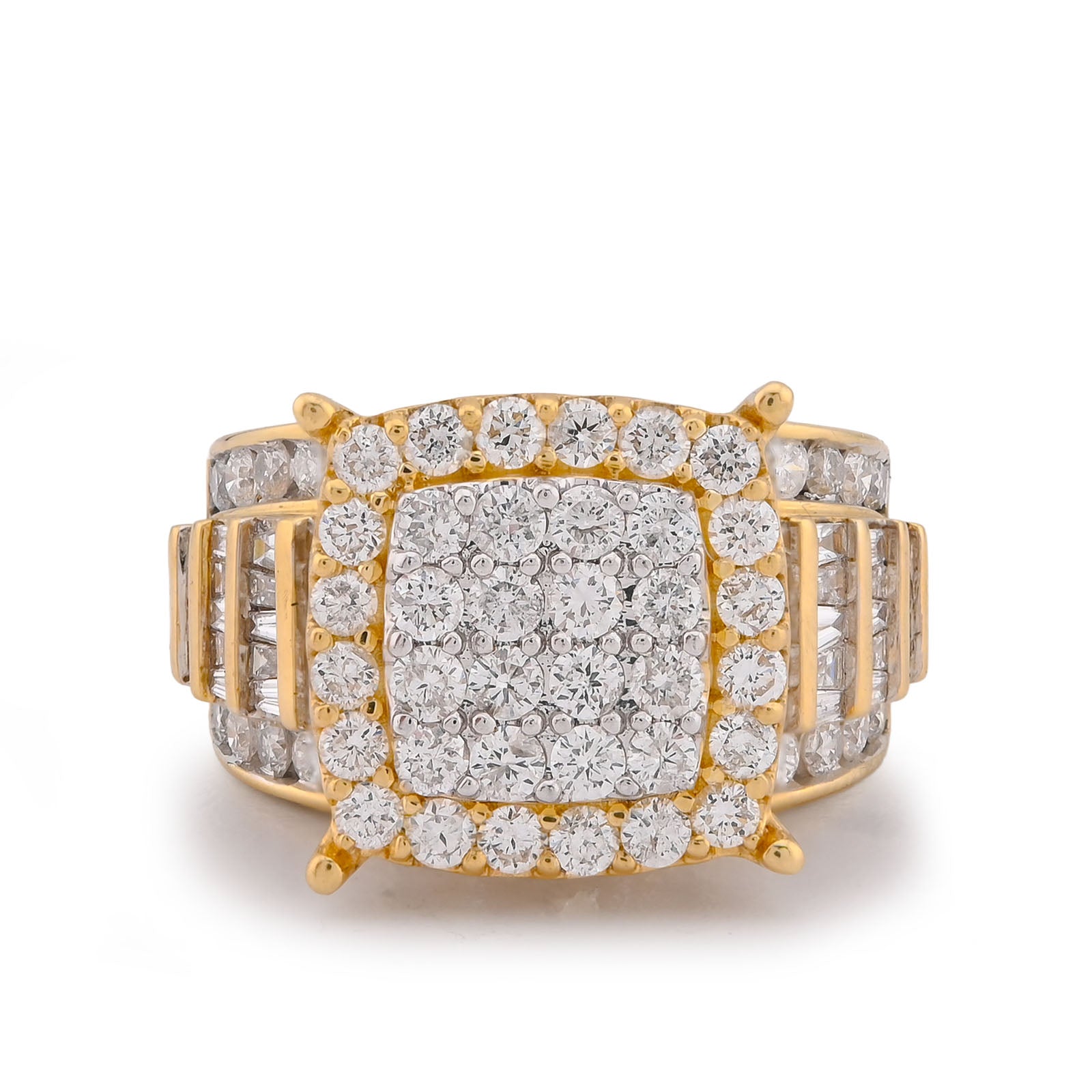 10K Yellow Gold 3CT Natural Diamond Side Baguette Square Square Centre Women Ring
