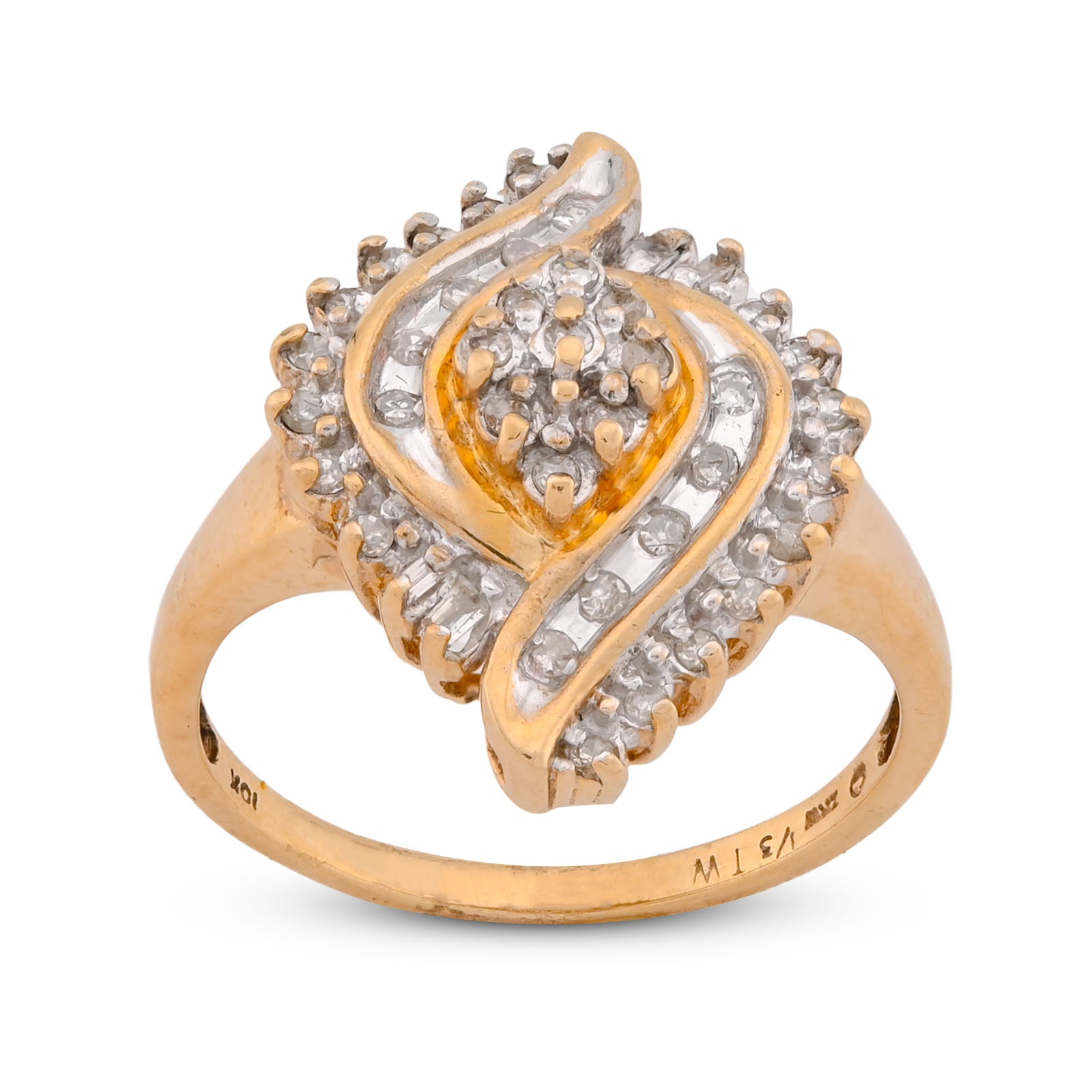 10K Yellow Gold 0.98CT Cocktail Shell Shape Natural Diamond Women Ring