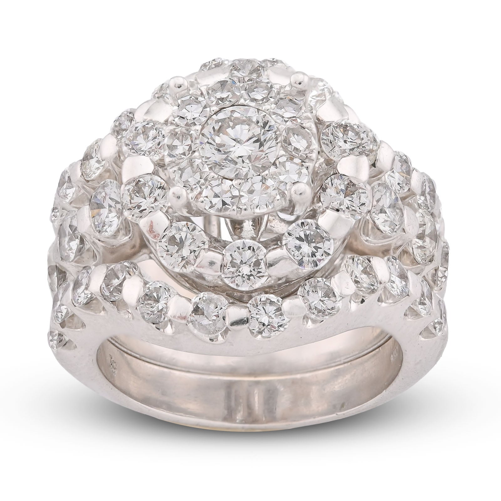 Flower Cluster Round Halo Natural Diamond 7CT Women Ring with Band 14K White Gold