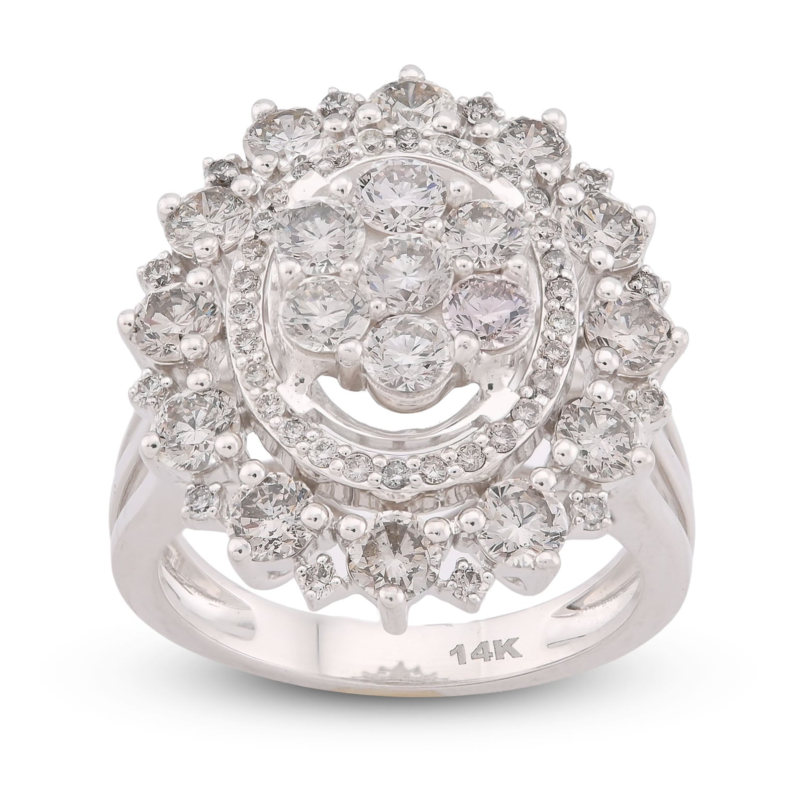 Flower Shape Cluster Centre Natural Diamond 4.86CT Women Ring 14K White Gold