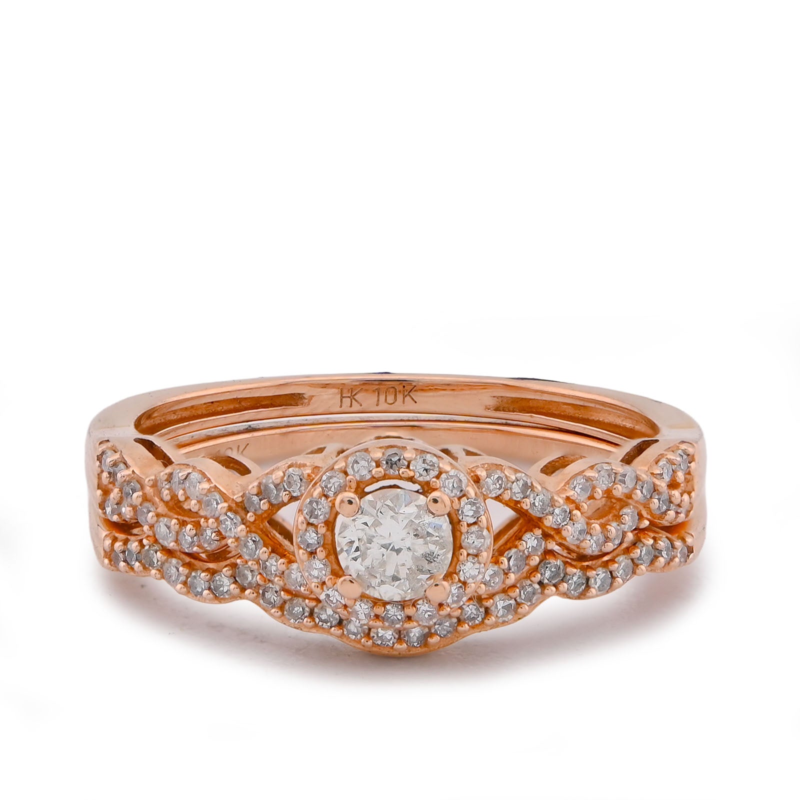 Round Solitaire Centre Infinity Style Natural Diamond Women Ring with Band 0.75CT 10K Rose Gold