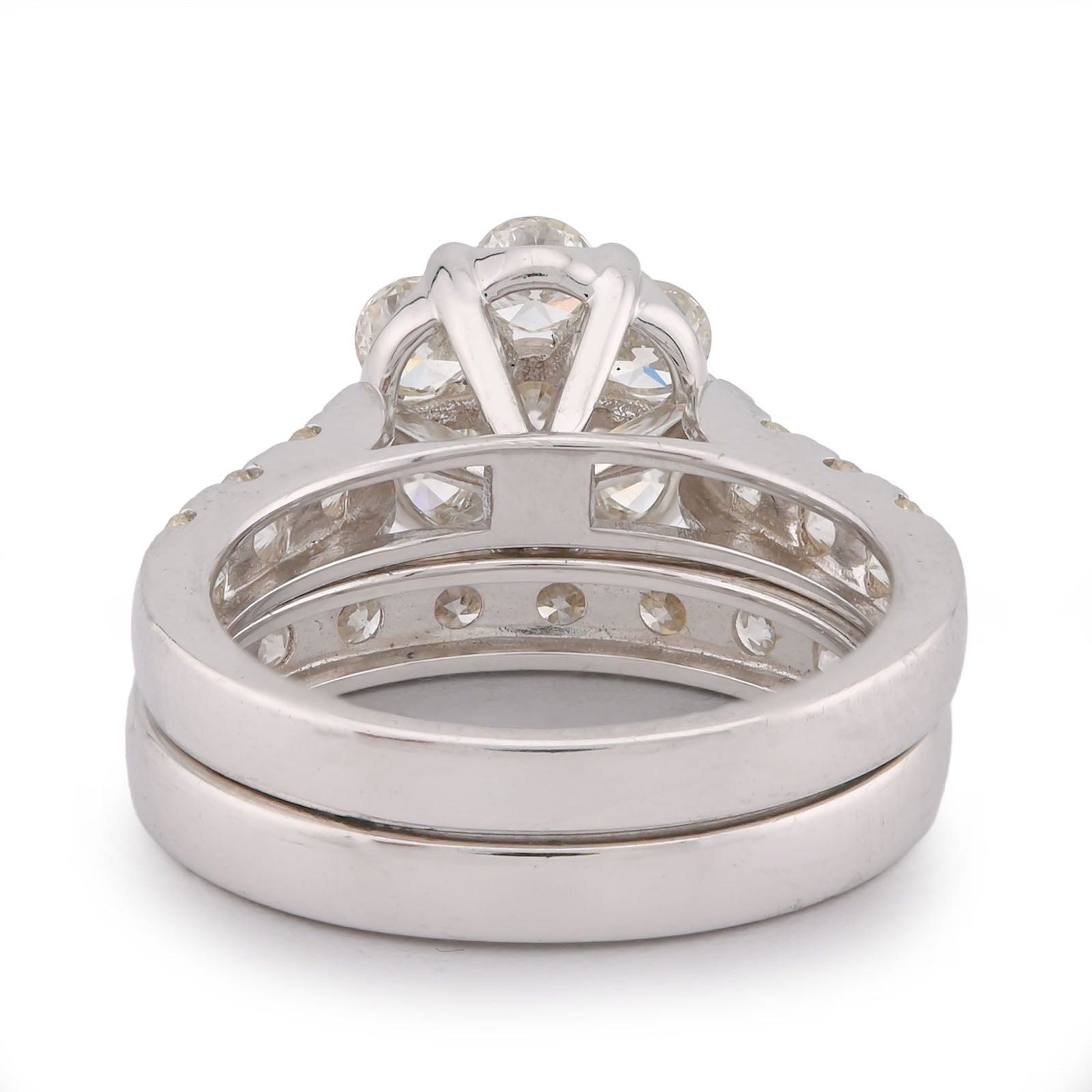 7 Stone Flower Cluster Natural Diamond 2.94CT Women Ring with Band 14K White Gold