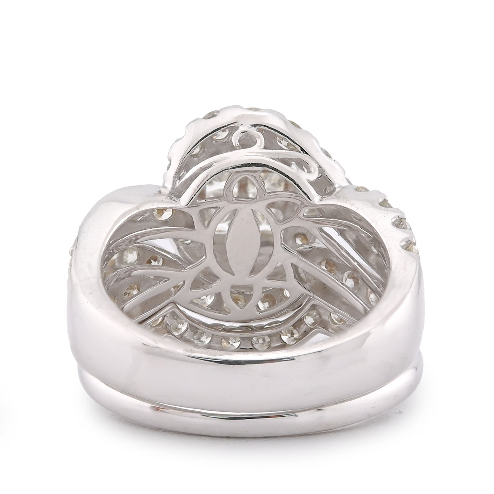 14K White Gold Natural Diamond Halo Flower Cluster Centre Princess Cut 3.13CT Women Ring with Band