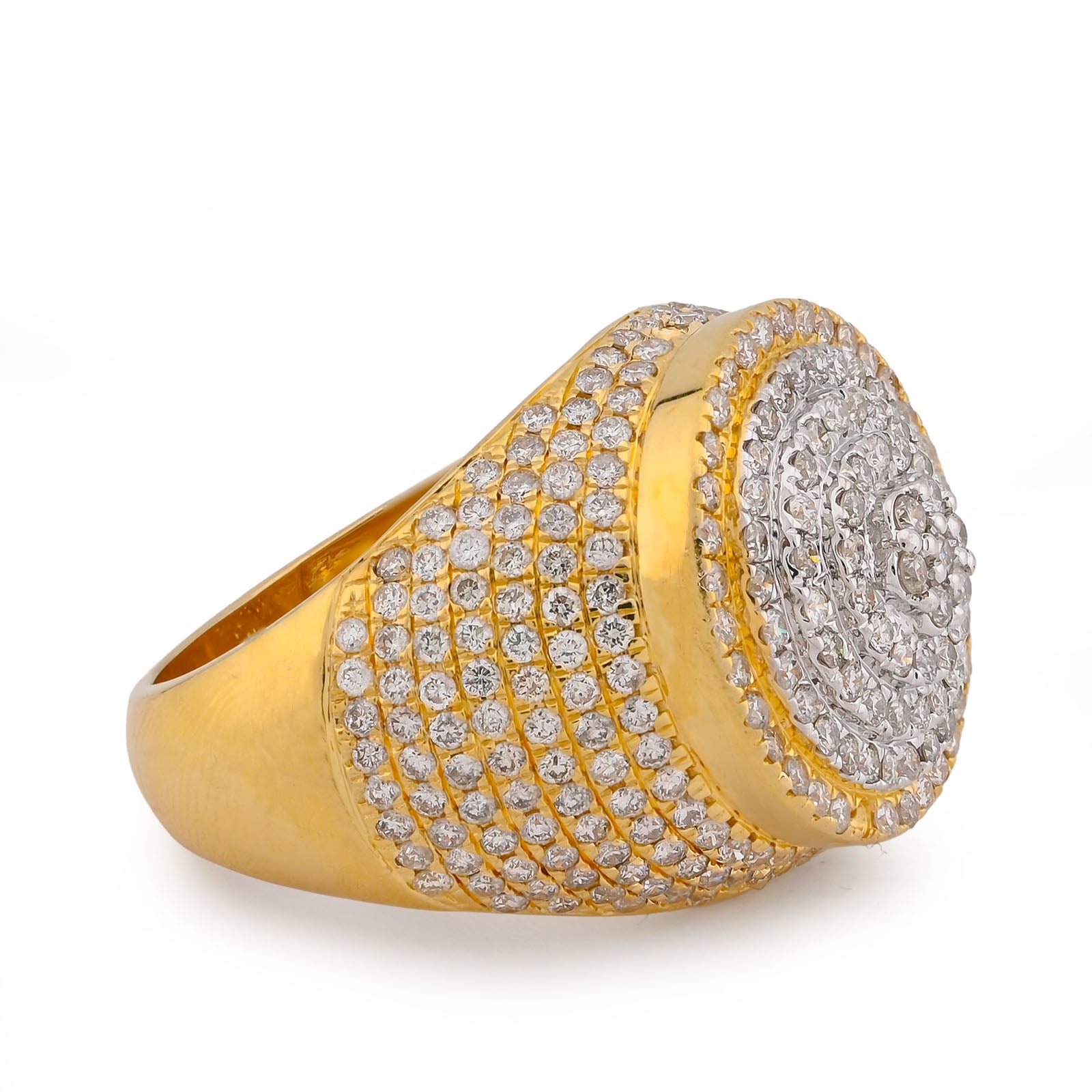 10K Yellow Gold 3.30CT Natural Diamond Round Halo Cluster Men Pinky Ring