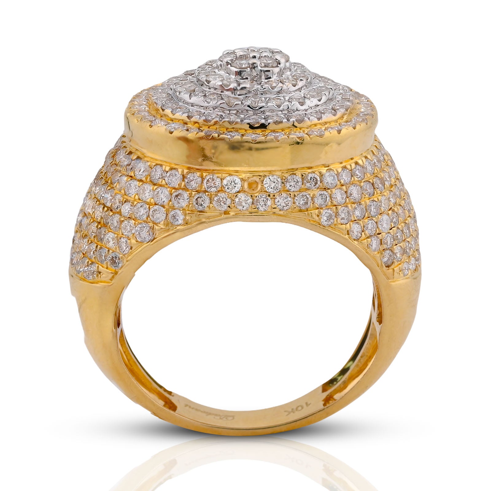 10K Yellow Gold 3.30CT Natural Diamond Round Halo Cluster Men Pinky Ring