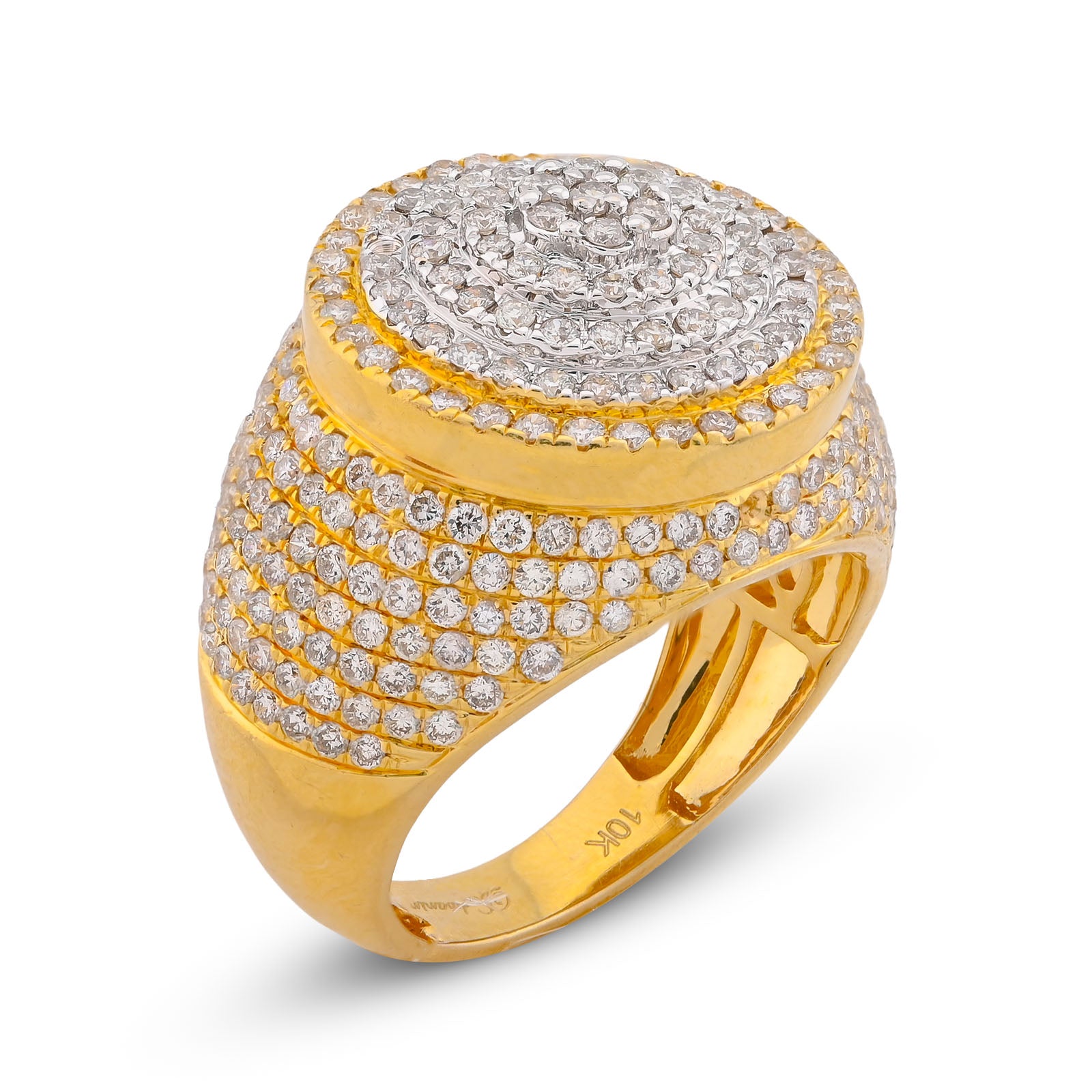 10K Yellow Gold 3.30CT Natural Diamond Round Halo Cluster Men Pinky Ring