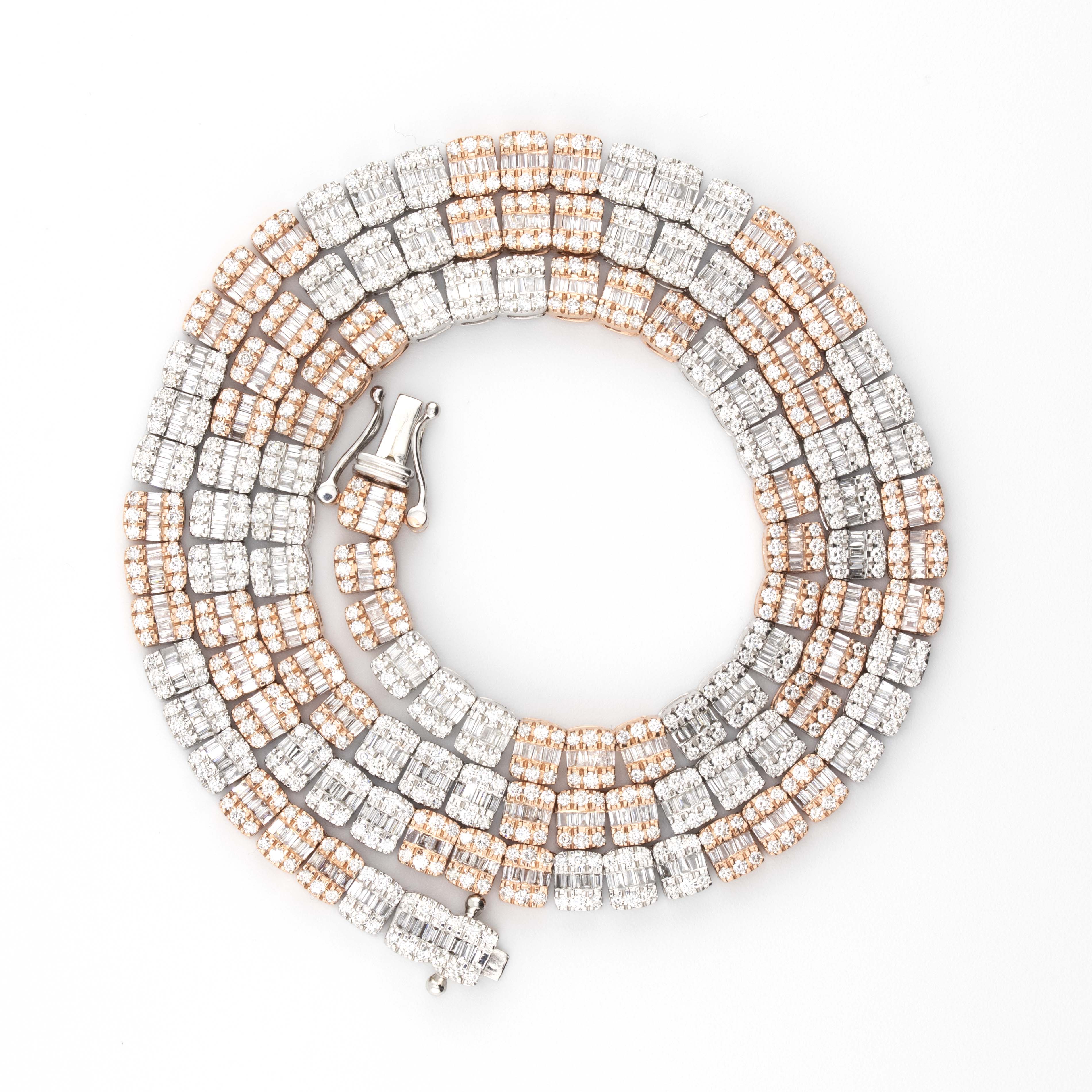10kt Two-Tone Rose & White Baguette Tennis Chain (5mm, 20”)