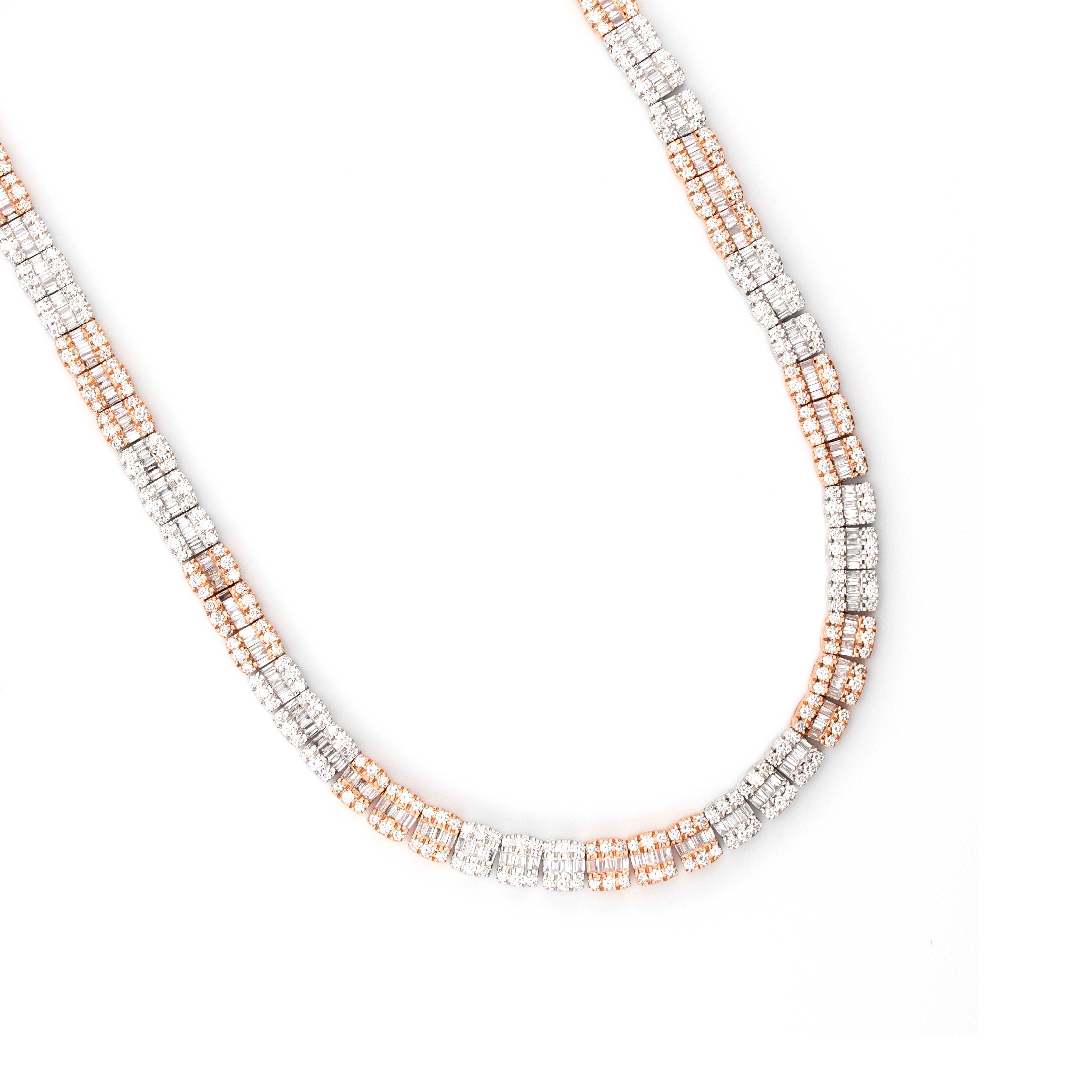 10kt Two-Tone Rose & White Baguette Tennis Chain (5mm, 20”)