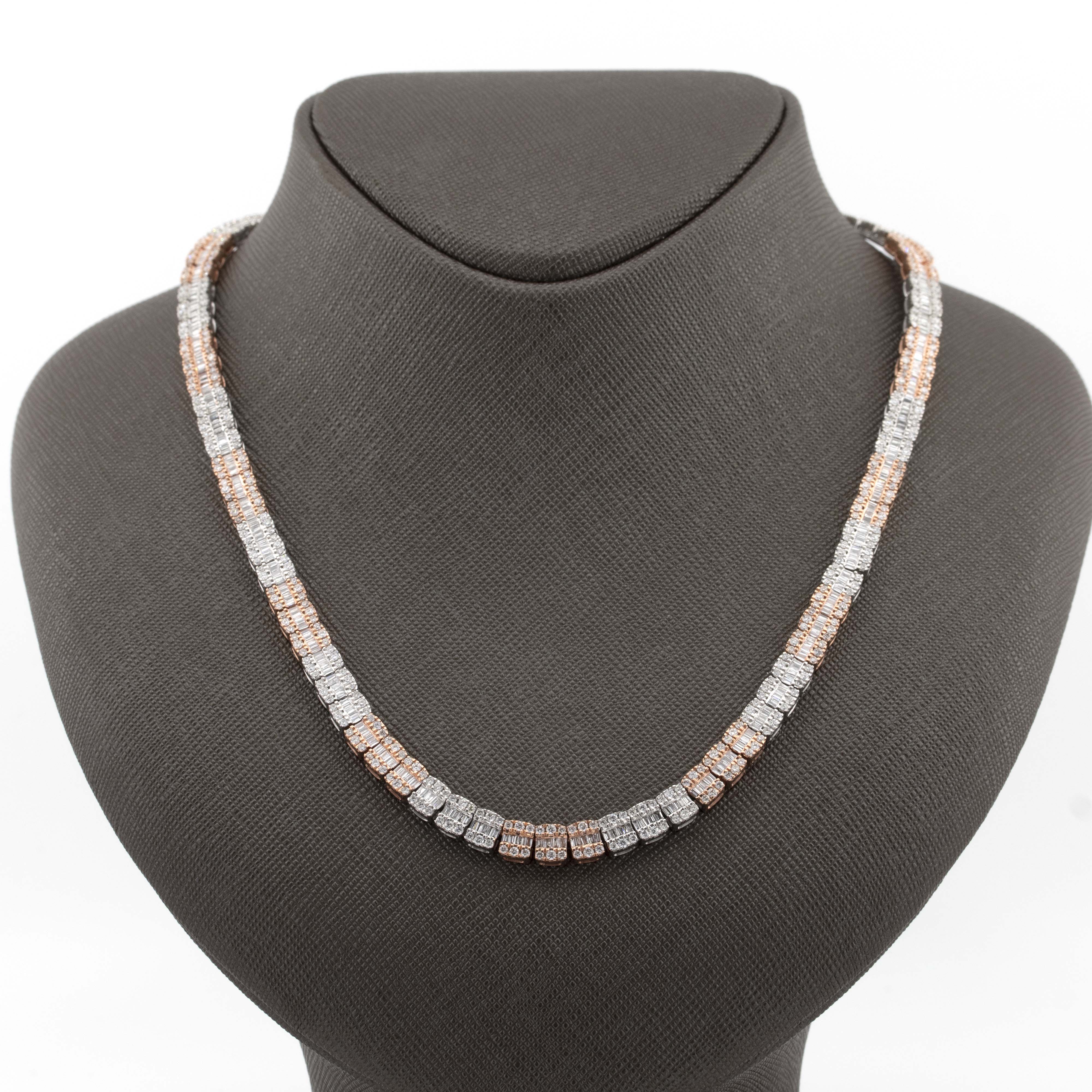 10kt Two-Tone Rose & White Baguette Tennis Chain (5mm, 20”)